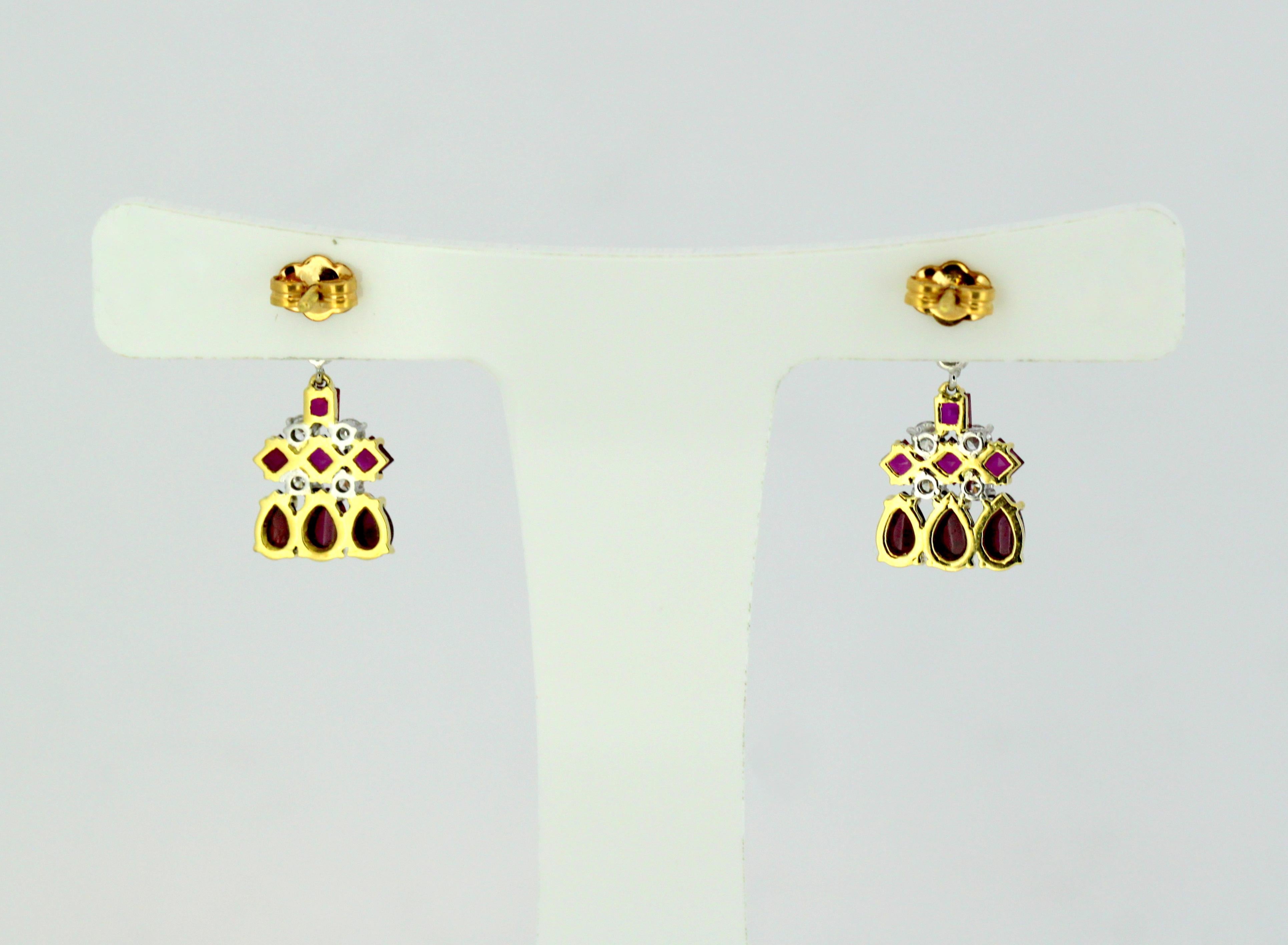 Vintage 18 Karat Yellow Gold Ladies Stud Earrings with Rubies and Diamonds 1990s 3