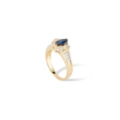 Vintage 18kt Yellow Gold Marquise Sapphire and Diamond Ring