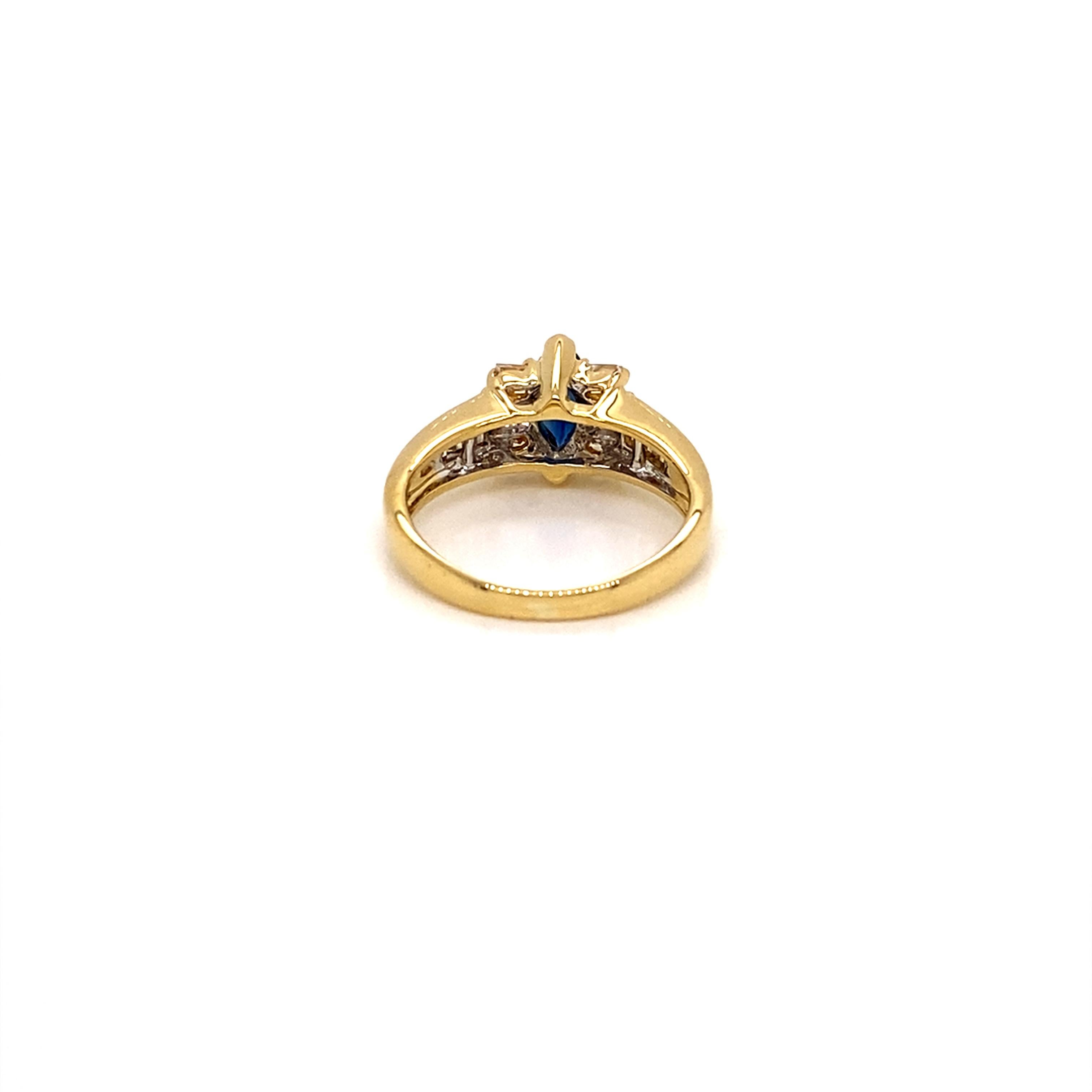 Marquise Cut Vintage 18kt Yellow Gold Marquise Sapphire and Diamond Ring For Sale