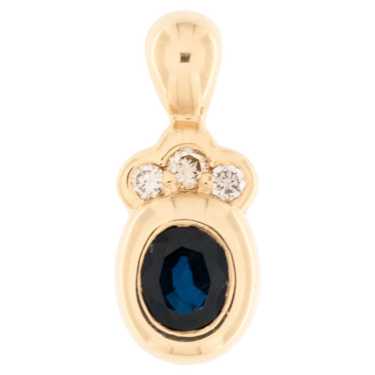 Vintage 18kt Yellow Gold Pendant with Blue Sapphire and Diamonds For Sale