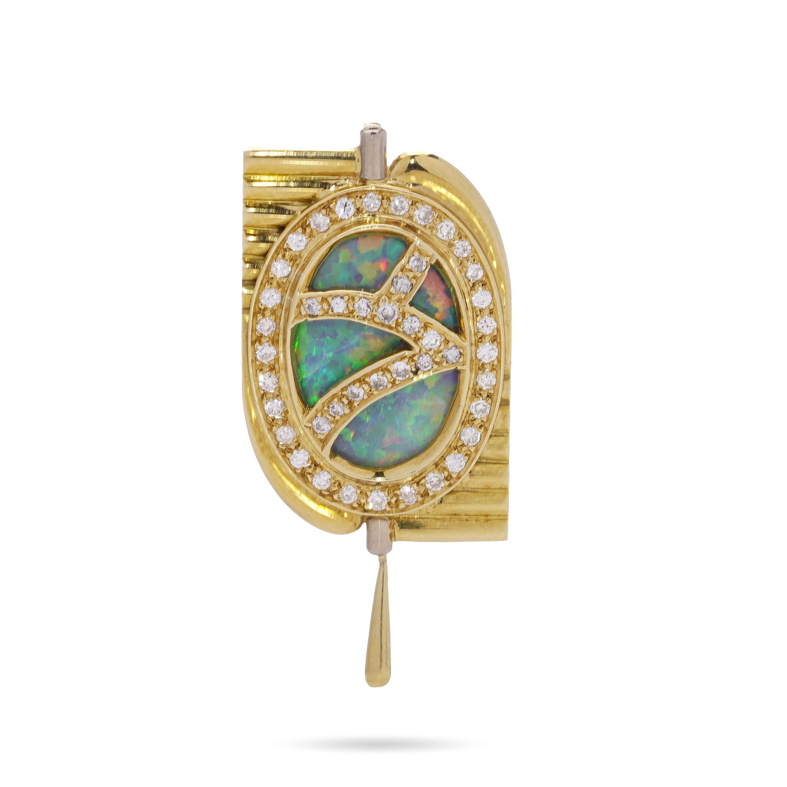 Women's Geoffrey Turk 18kt. yellow gold pendant with opal and diamonds, 1984  For Sale