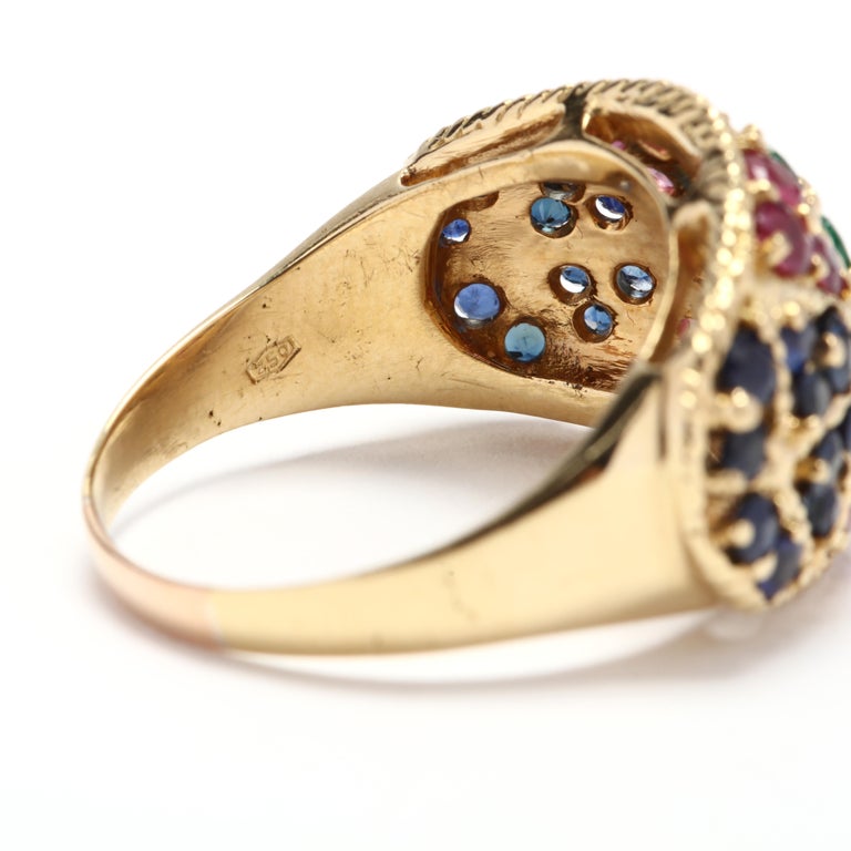 Vintage 18 Karat Yellow Gold Ruby Sapphire And Emerald Ring For