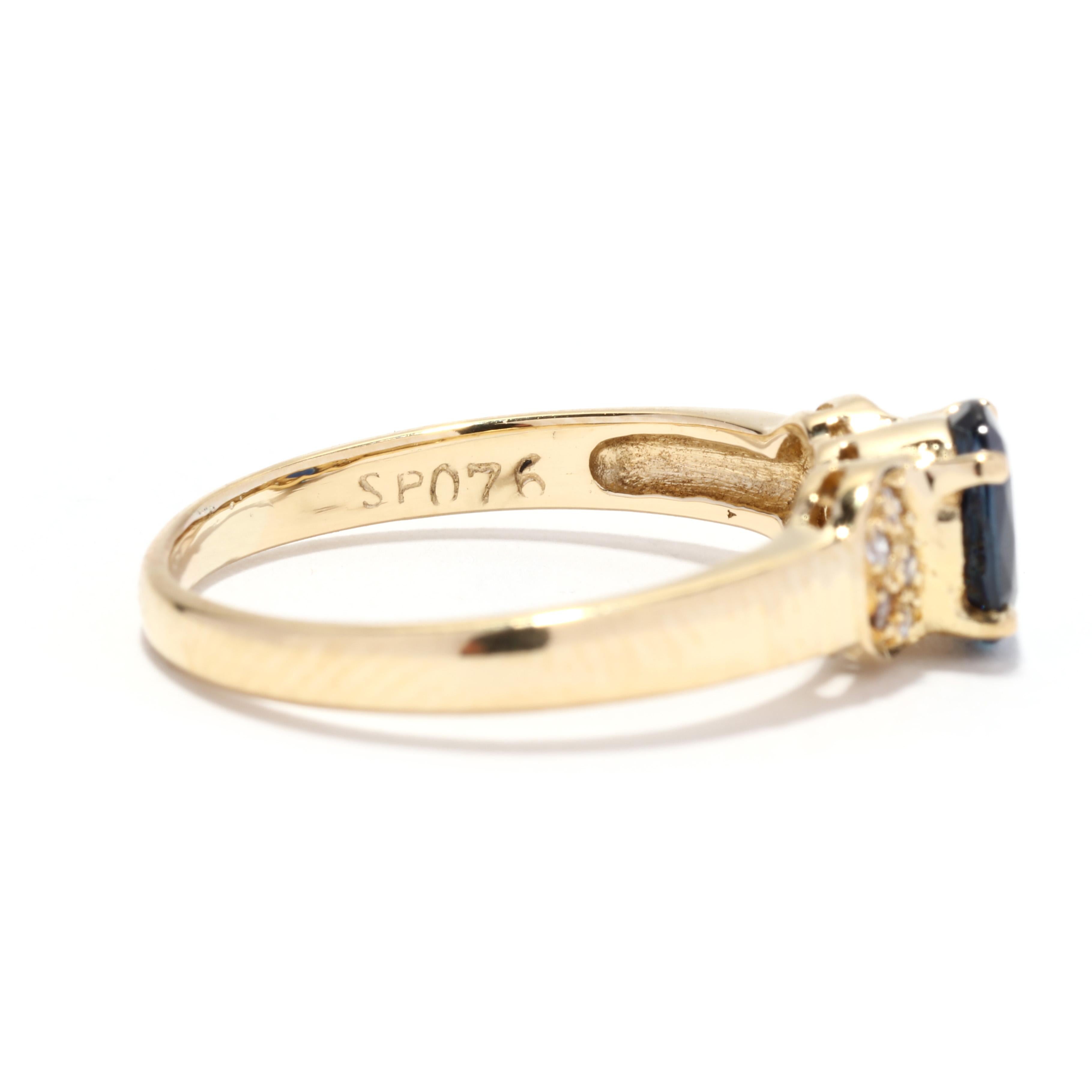 Vintage 18KT Gelbgold Saphir-Diamant-Ring, ovaler natürlicher Saphir für Damen oder Herren im Angebot