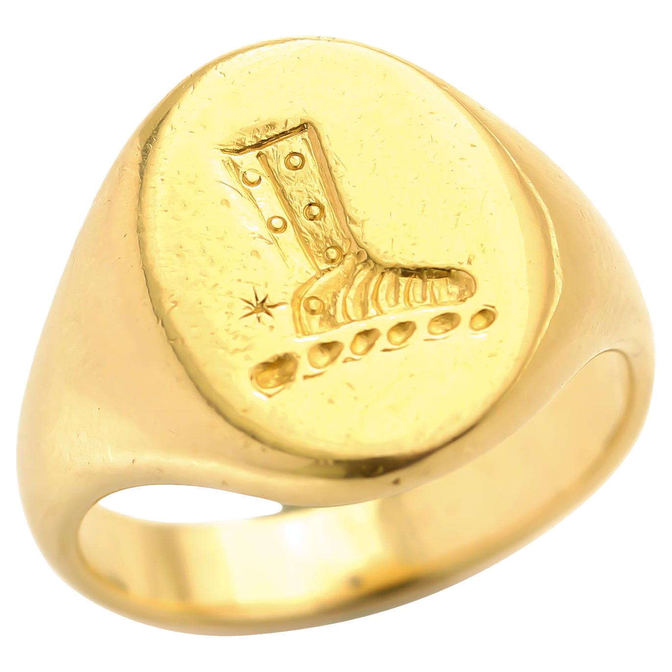 Vintage 18kt Yellow Gold Seal Ring with Cowboy Boot Seal
