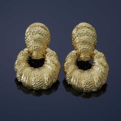 Vintage 18KT Yellow Gold Seashell Door Knocker Earrings with Omega Backs