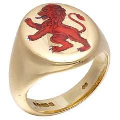 Anillo de sello vintage de oro amarillo de 18 quilates con león rampante
