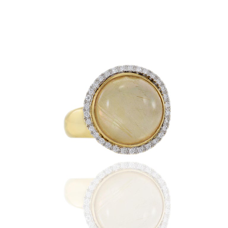 Bague Ancienne Double En Or Jaune 14K | Diamants & Quartz Rutilé - Taille 57 - Occasion TB