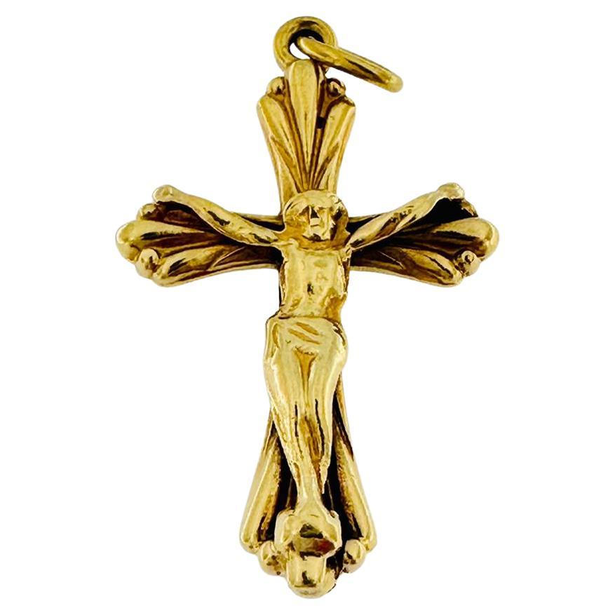 Vintage 18kt Yellow Gold Spanish Crucifix  For Sale