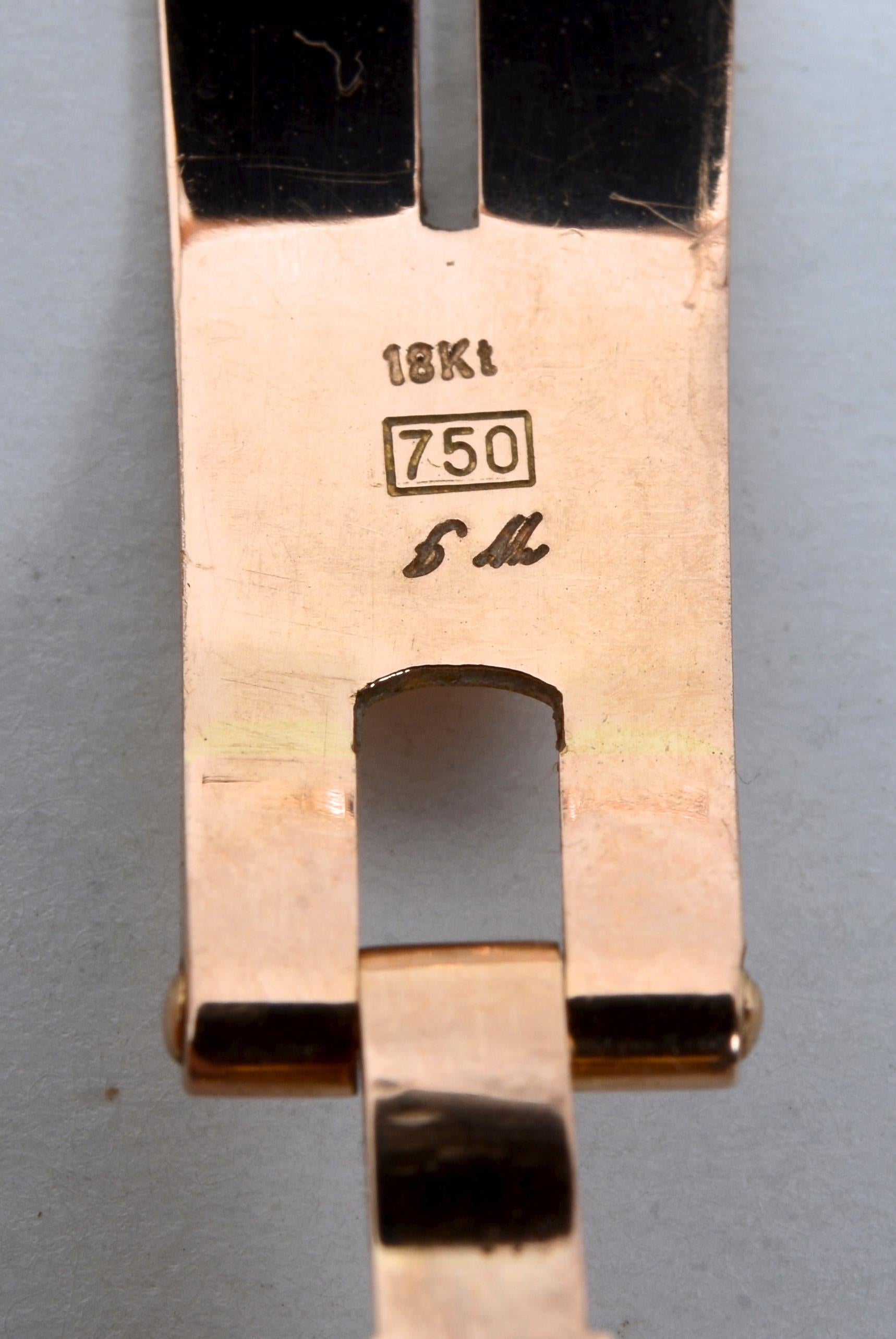 Vintage 18kt Yellow Gold Watch Deployment Buckle, 18mm, With Used Crocodile Band Excellent état - En vente à valatie, NY