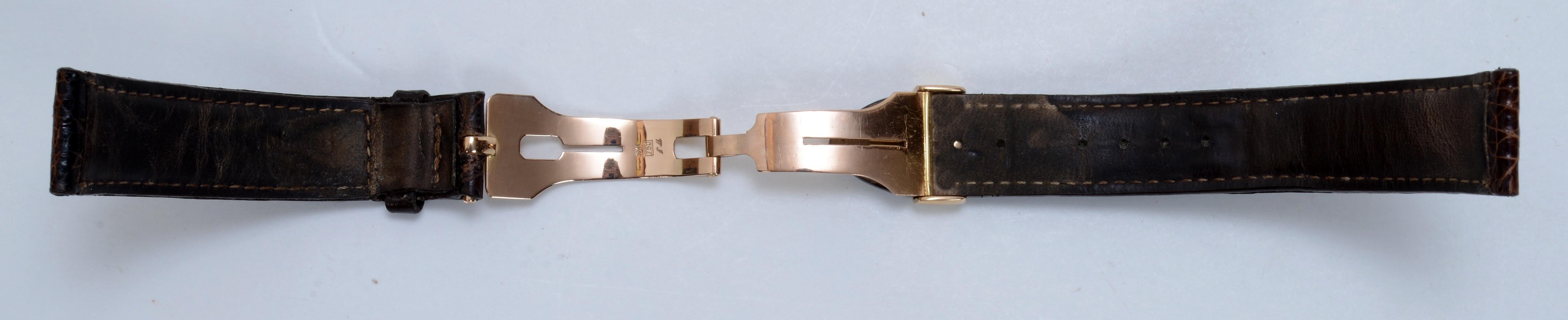 Vintage 18kt Yellow Gold Watch Deployment Buckle, 18mm, With Used Crocodile Band en vente 1