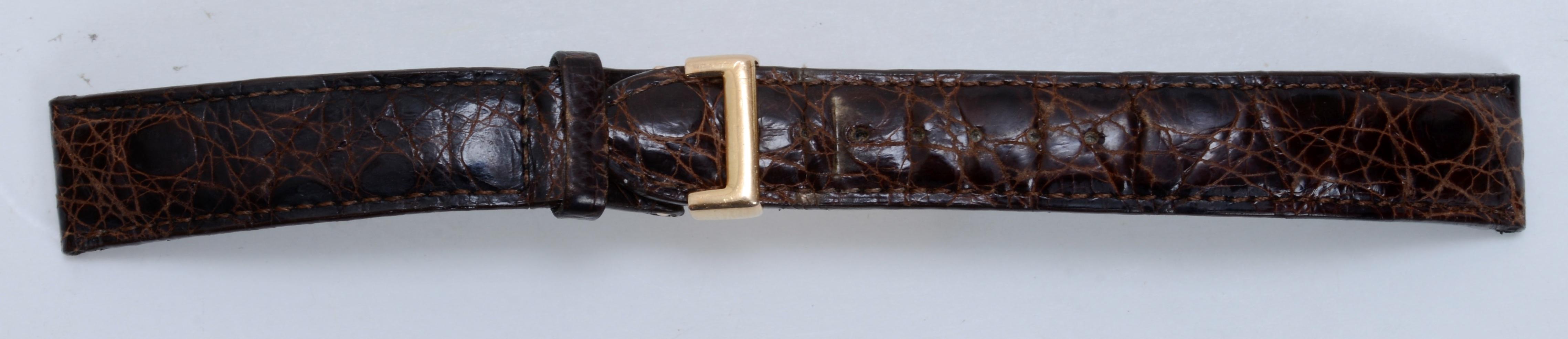 Vintage 18kt Yellow Gold Watch Deployment Buckle, 18mm, With Used Crocodile Band en vente 2