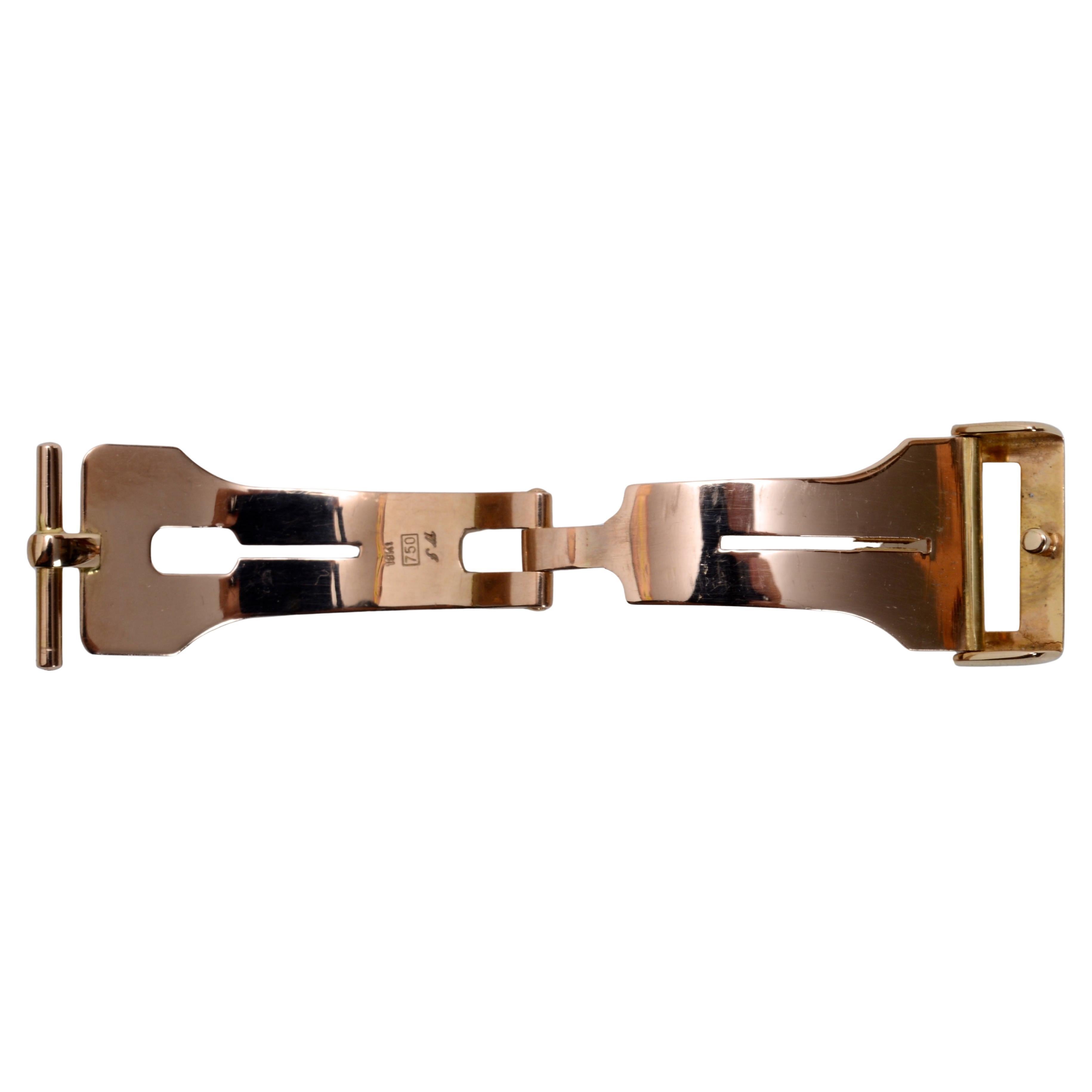 Vintage 18kt Yellow Gold Watch Deployment Buckle, 18mm, With Used Crocodile Band en vente