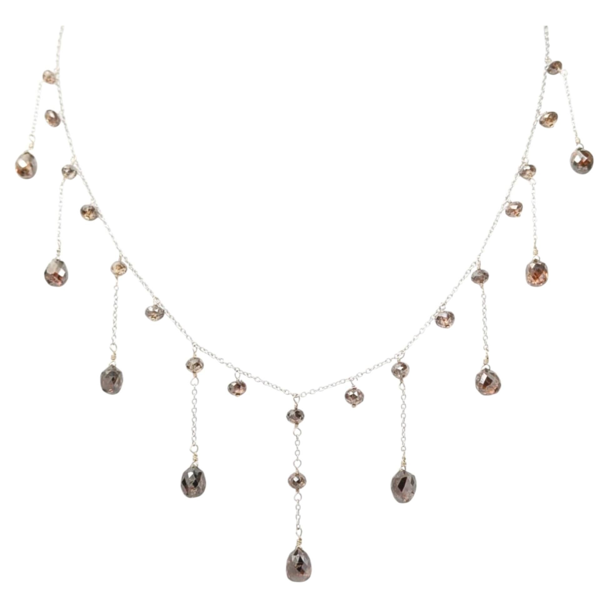 Collana Cleopatra vintage da 16" con diamante marrone naturale (18,68ct) in oro bianco 18 carati