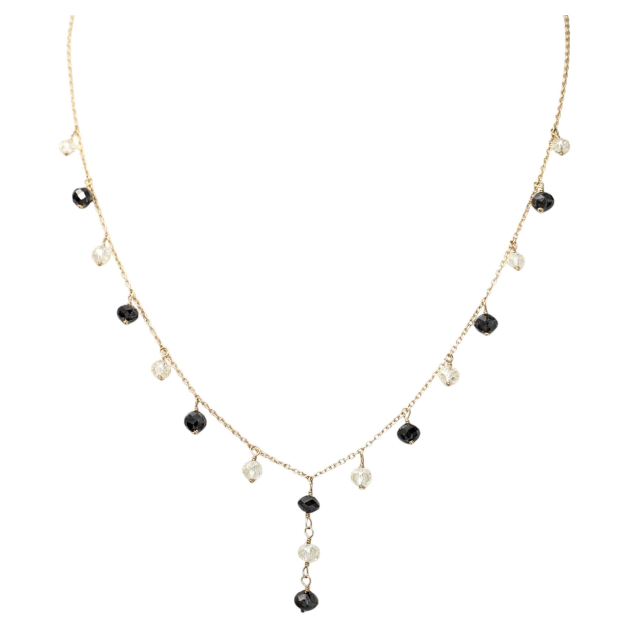 Collar vintage de 16" con diamantes blancos y negros naturales (8,50 ct) en oro amarillo de 18 quilates