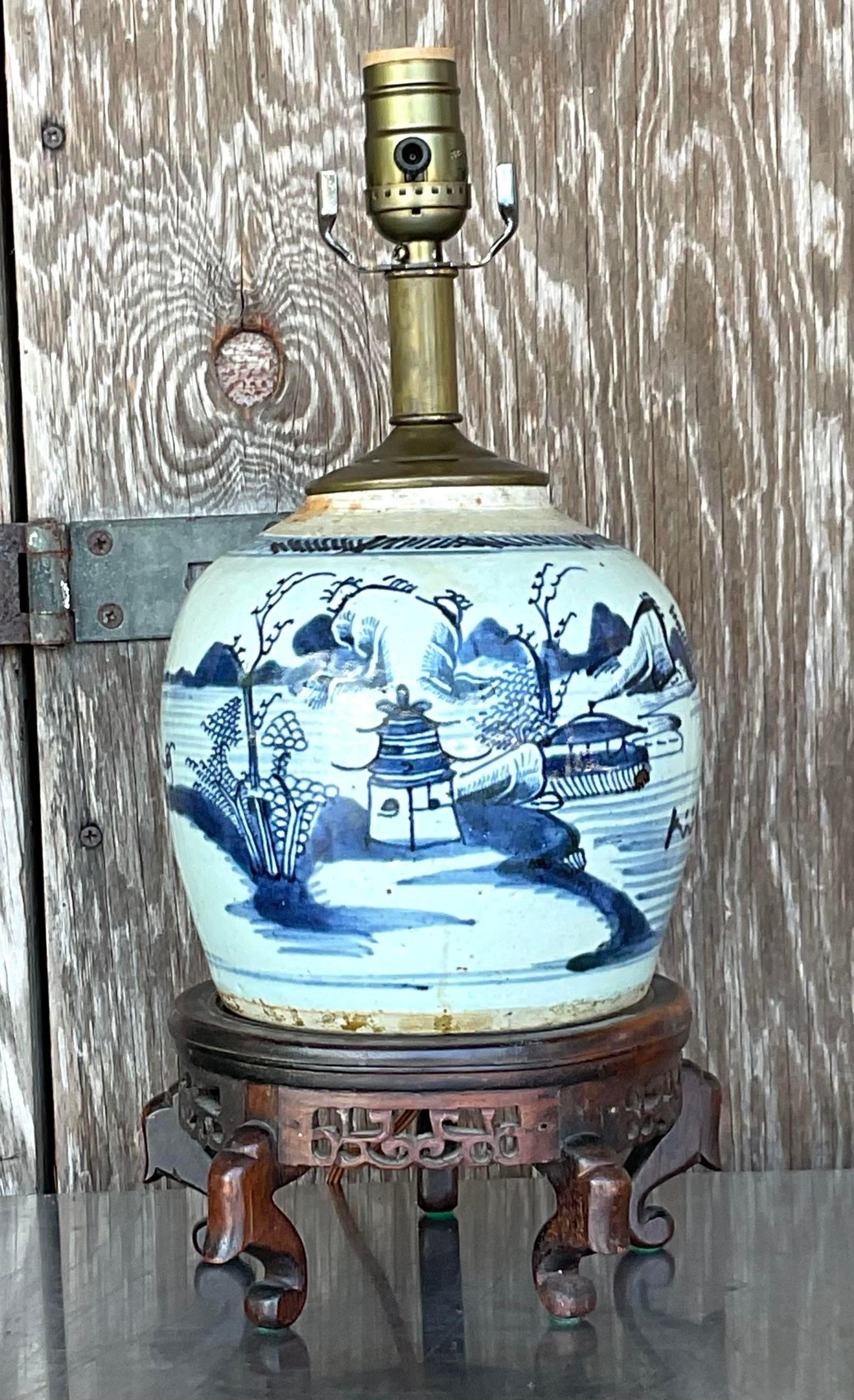 18th Century and Earlier Vintage 18th Century Asian Ginger Jar Lamp For Sale