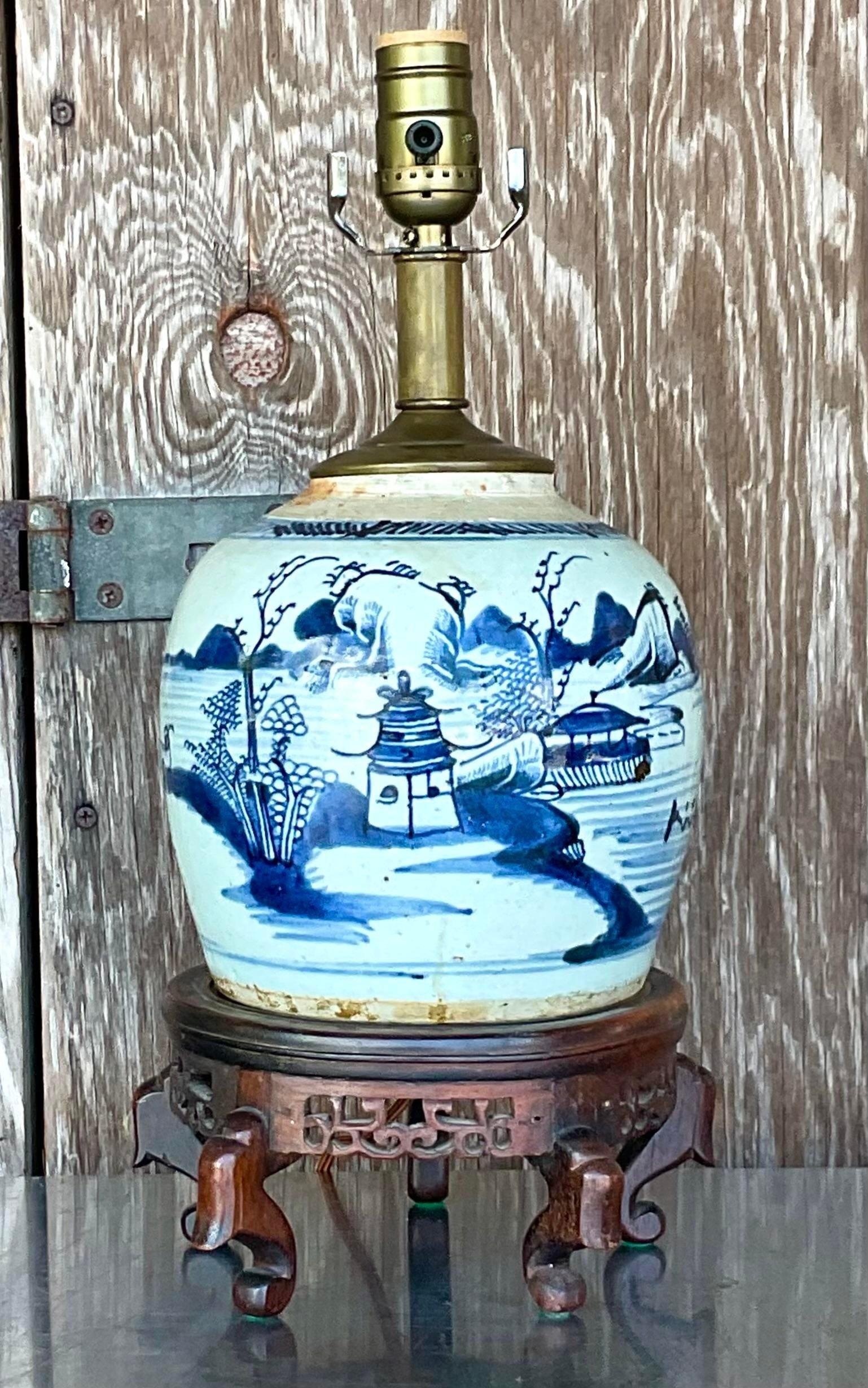 Ceramic Vintage 18th Century Asian Ginger Jar Lamp For Sale