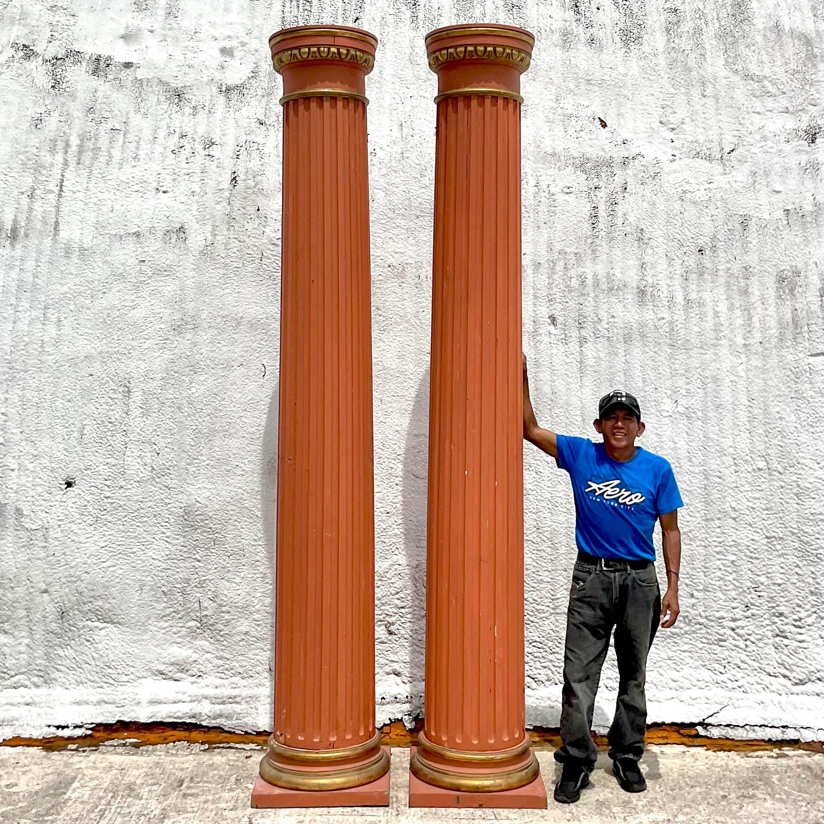 Vintage 18th Century Boho Italian Fluted Columns - a Pair In Good Condition For Sale In west palm beach, FL