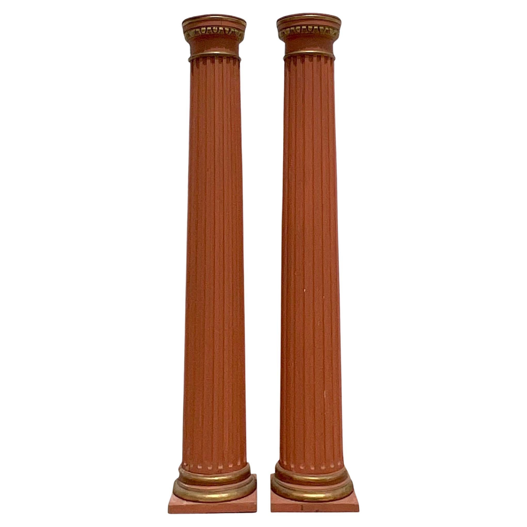 Paire de colonnes cannelées italiennes bohèmes vintage du 18ème siècle