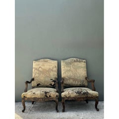 Vintage 18th Century French Baroque Tapestry Arm Chairs - A Pair