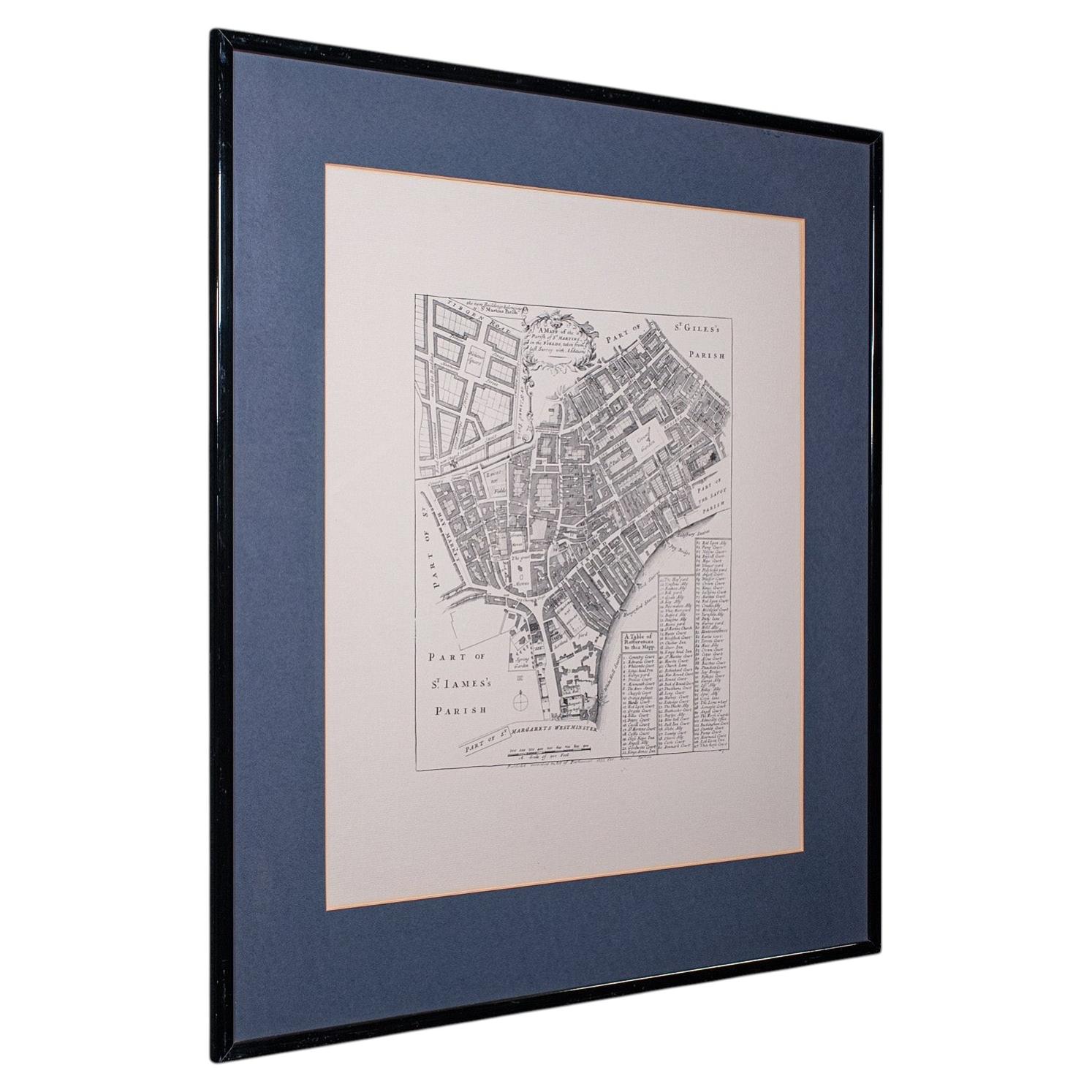 Vintage 18th Century Street Map, London, St Martins In The Field, Cartography