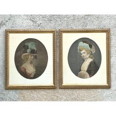 Vintage 18th Century Style Portrait Engravings - Set of 2