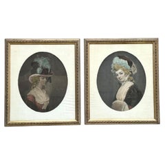 Vintage 18th Century Style Portrait Engravings - Set of 2