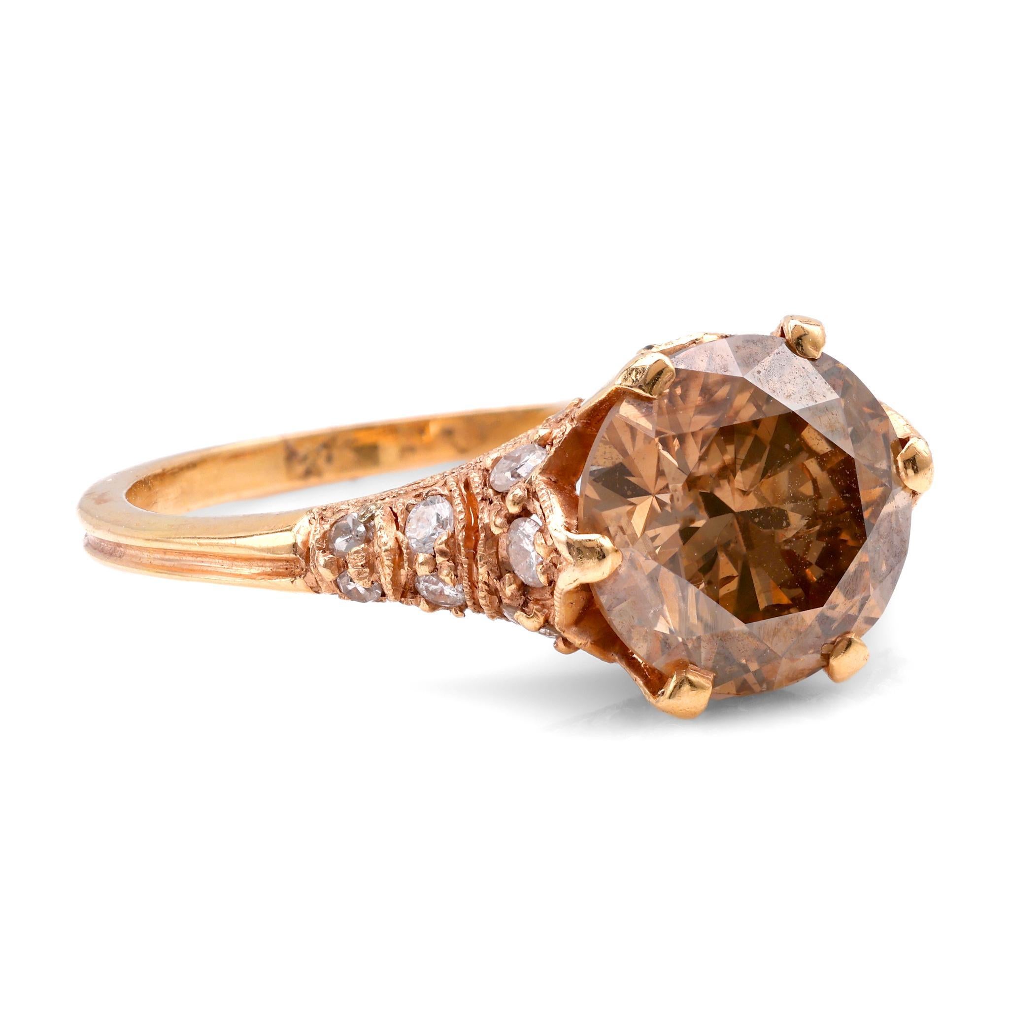 Vintage 1.9 Carat Fancy Brown Diamond 18K Yellow Gold Ring In Excellent Condition In Beverly Hills, CA