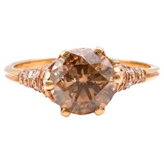 Vintage 1.9 Carat Fancy Brown Diamond 18K Yellow Gold Ring