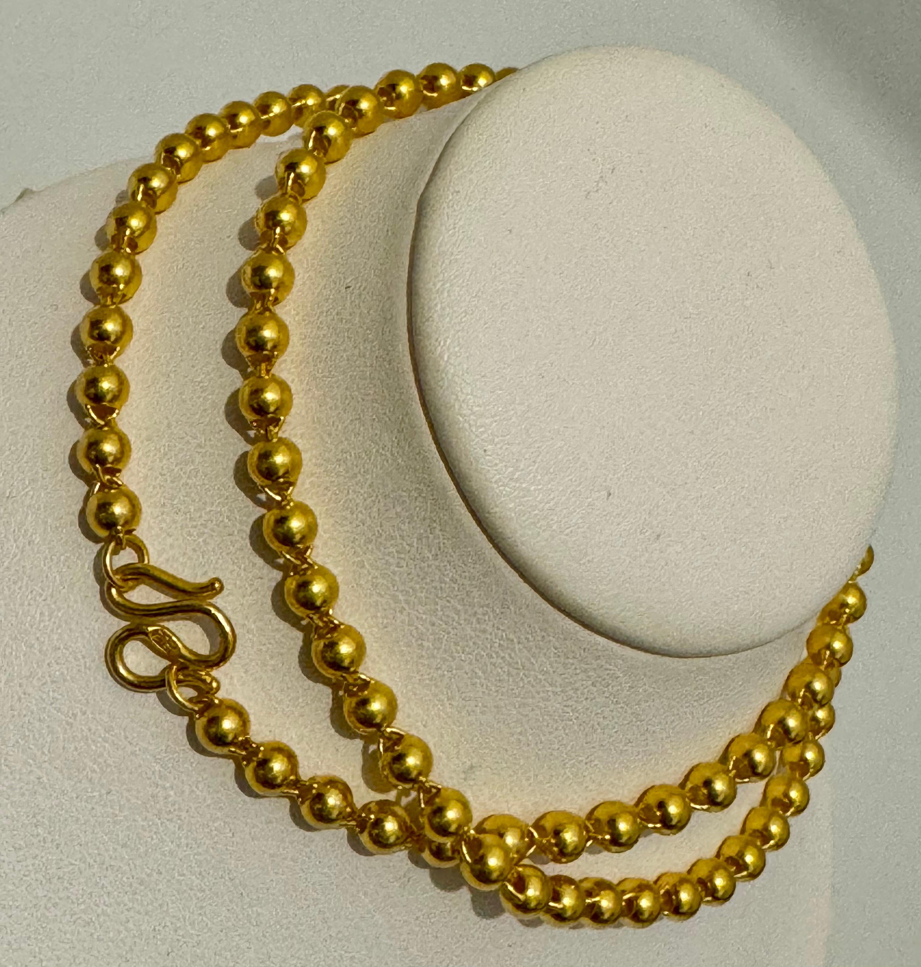 Vintage 19 Gm Pure 24 Karat Yellow Gold Handmade Ball Chain 17 inch long 6