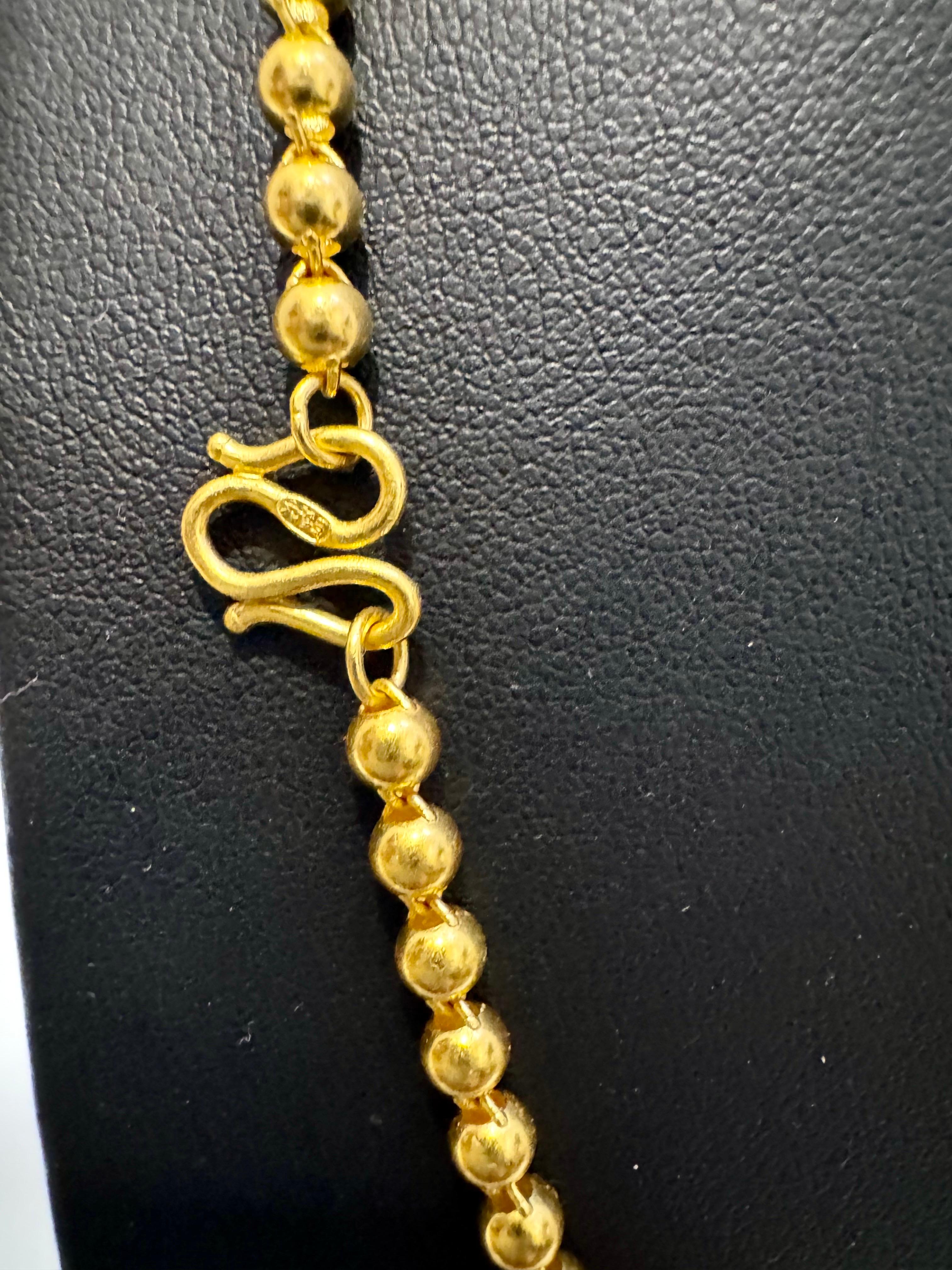 Vintage 19 Gm Pure 24 Karat Yellow Gold Handmade Ball Chain 17 inch long In Excellent Condition In New York, NY