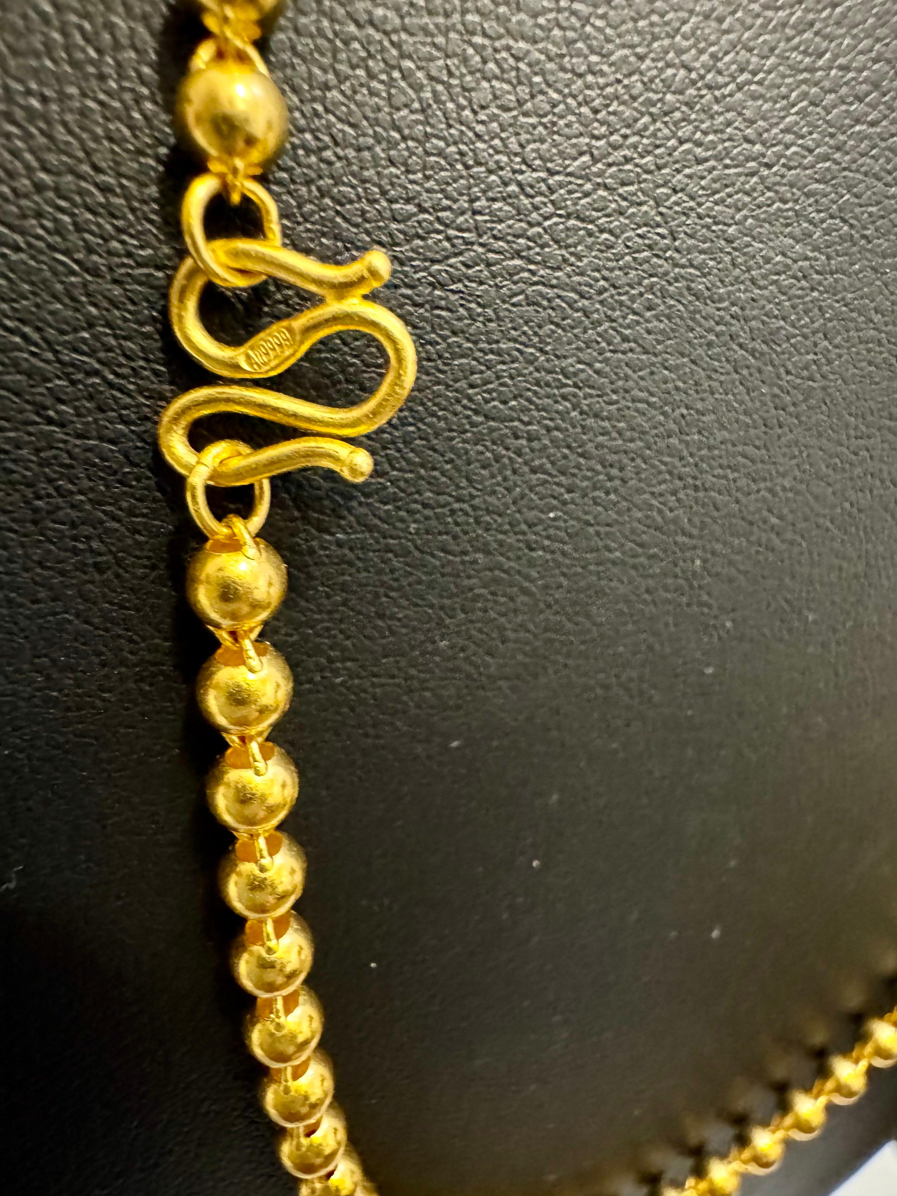 Women's or Men's Vintage 19 Gm Pure 24 Karat Yellow Gold Handmade Ball Chain 17 inch long