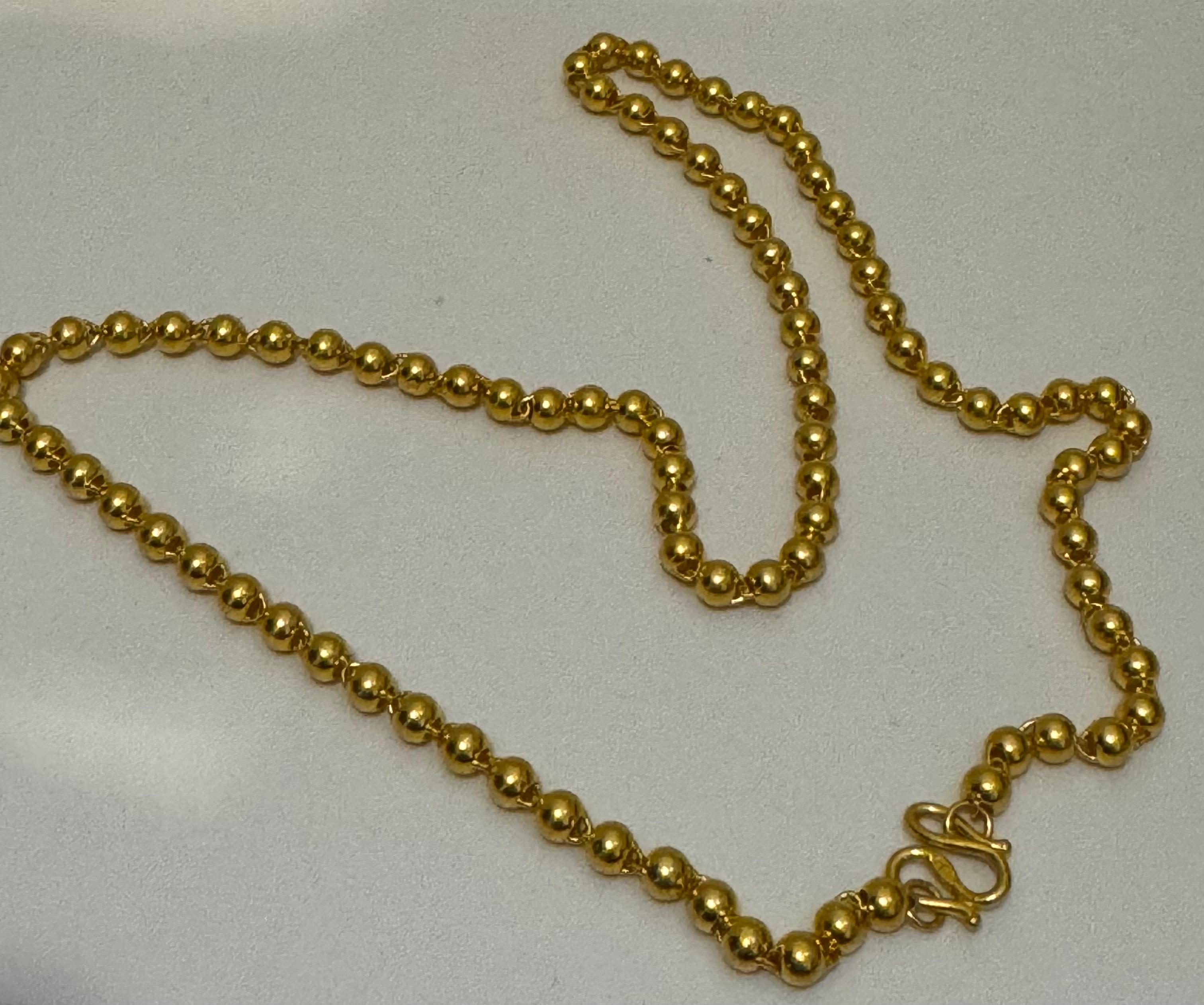 Vintage 19 Gm Pure 24 Karat Yellow Gold Handmade Ball Chain 17 inch long 1