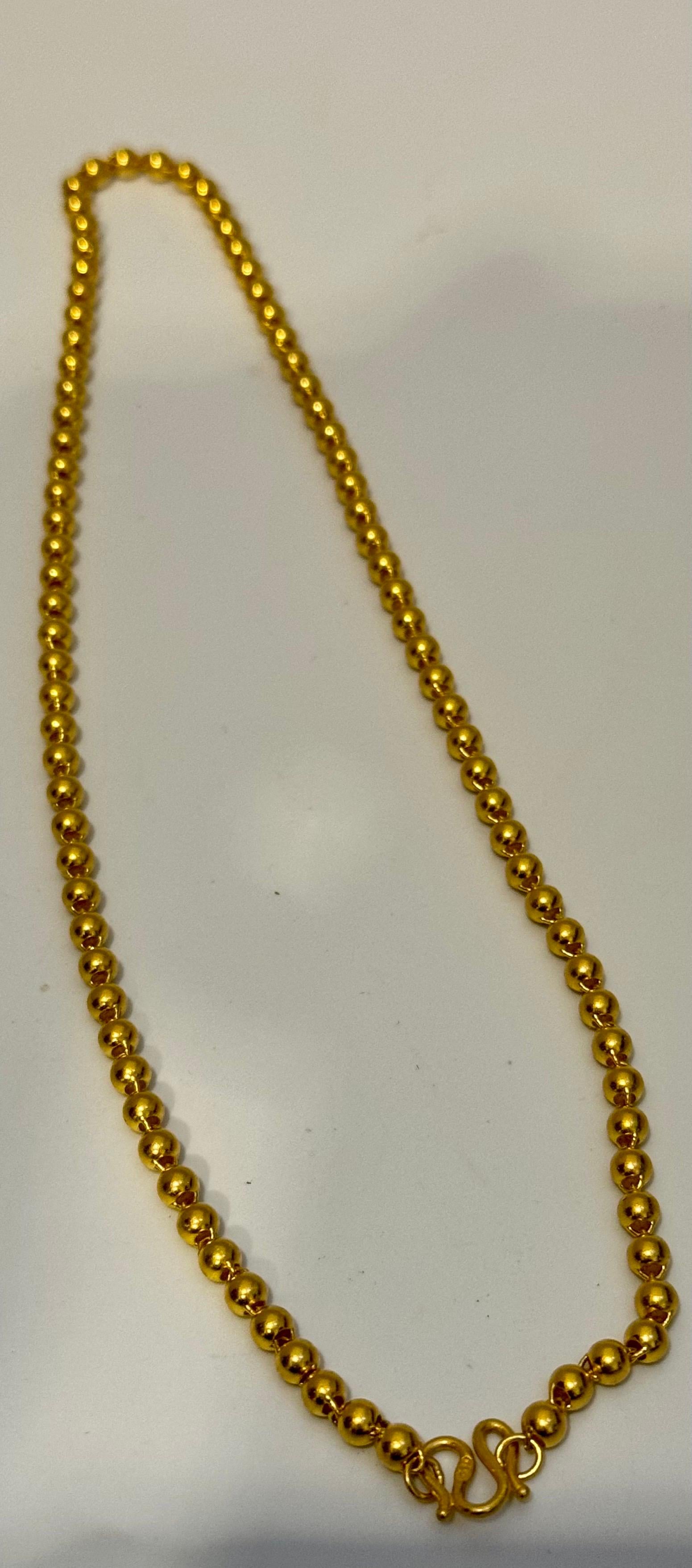 Vintage 19 Gm Pure 24 Karat Yellow Gold Handmade Ball Chain 17 inch long 2
