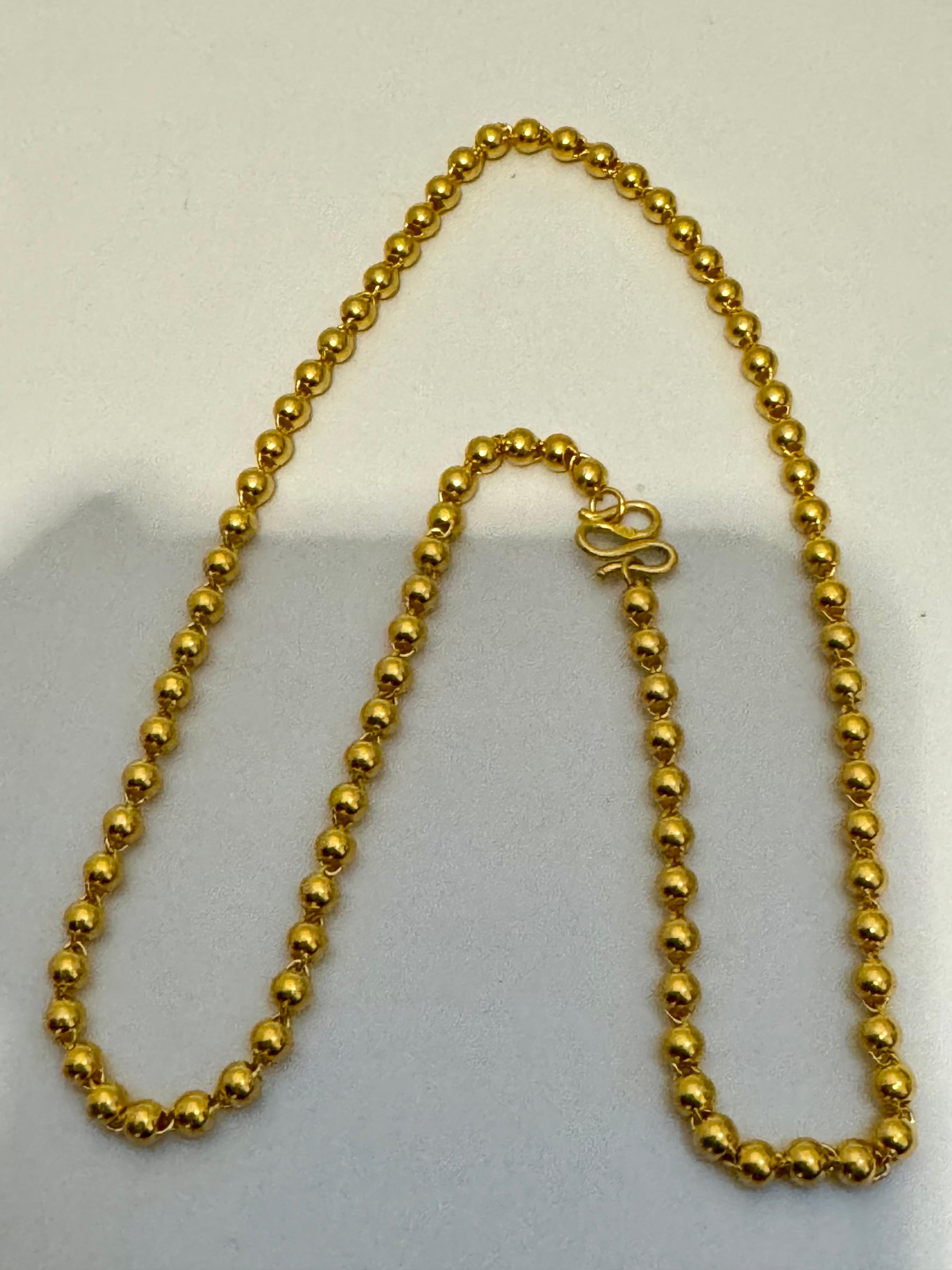 Vintage 19 Gm Pure 24 Karat Yellow Gold Handmade Ball Chain 17 inch long 3
