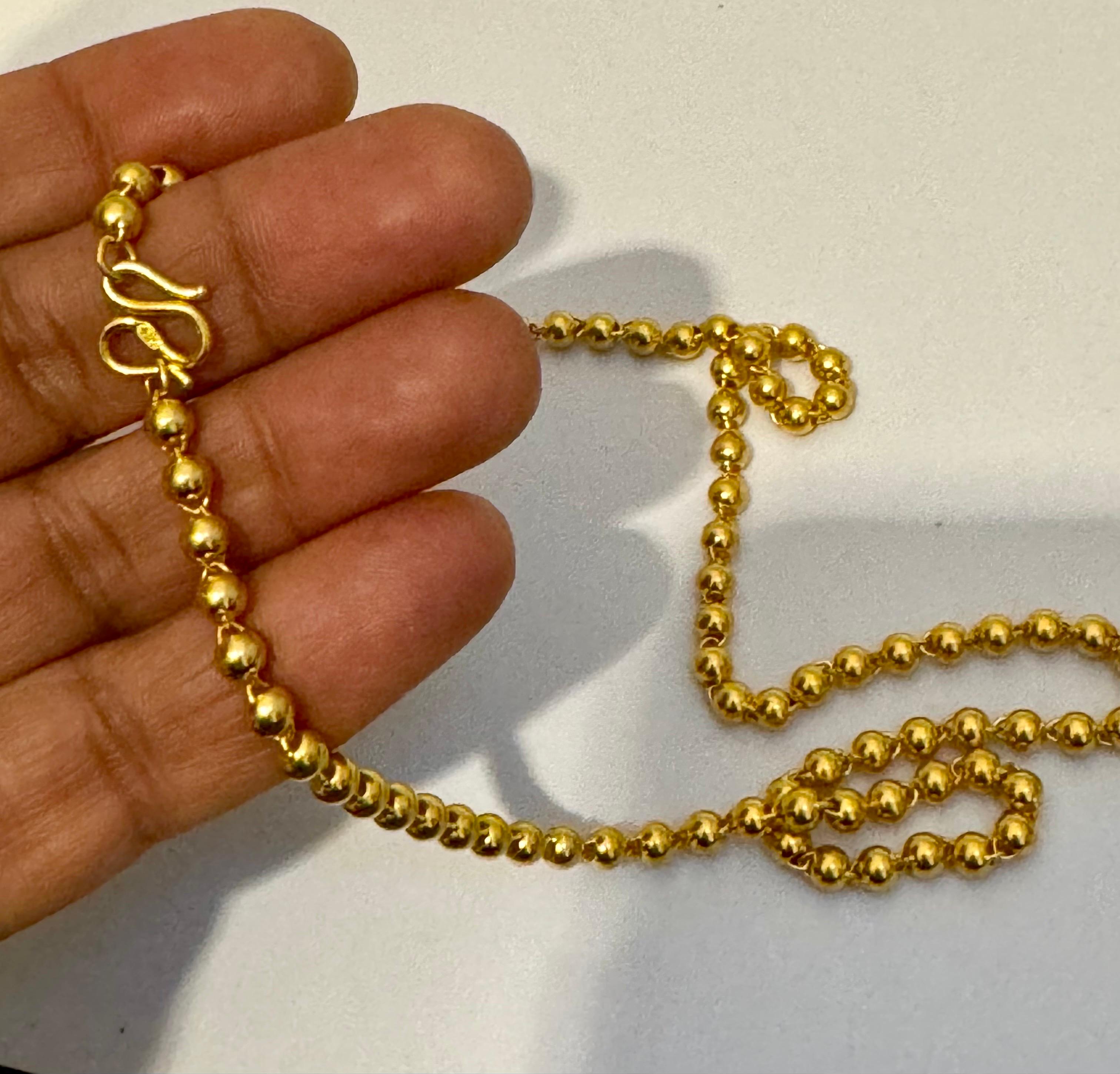 Vintage 19 Gm Pure 24 Karat Yellow Gold Handmade Ball Chain 17 inch long 4