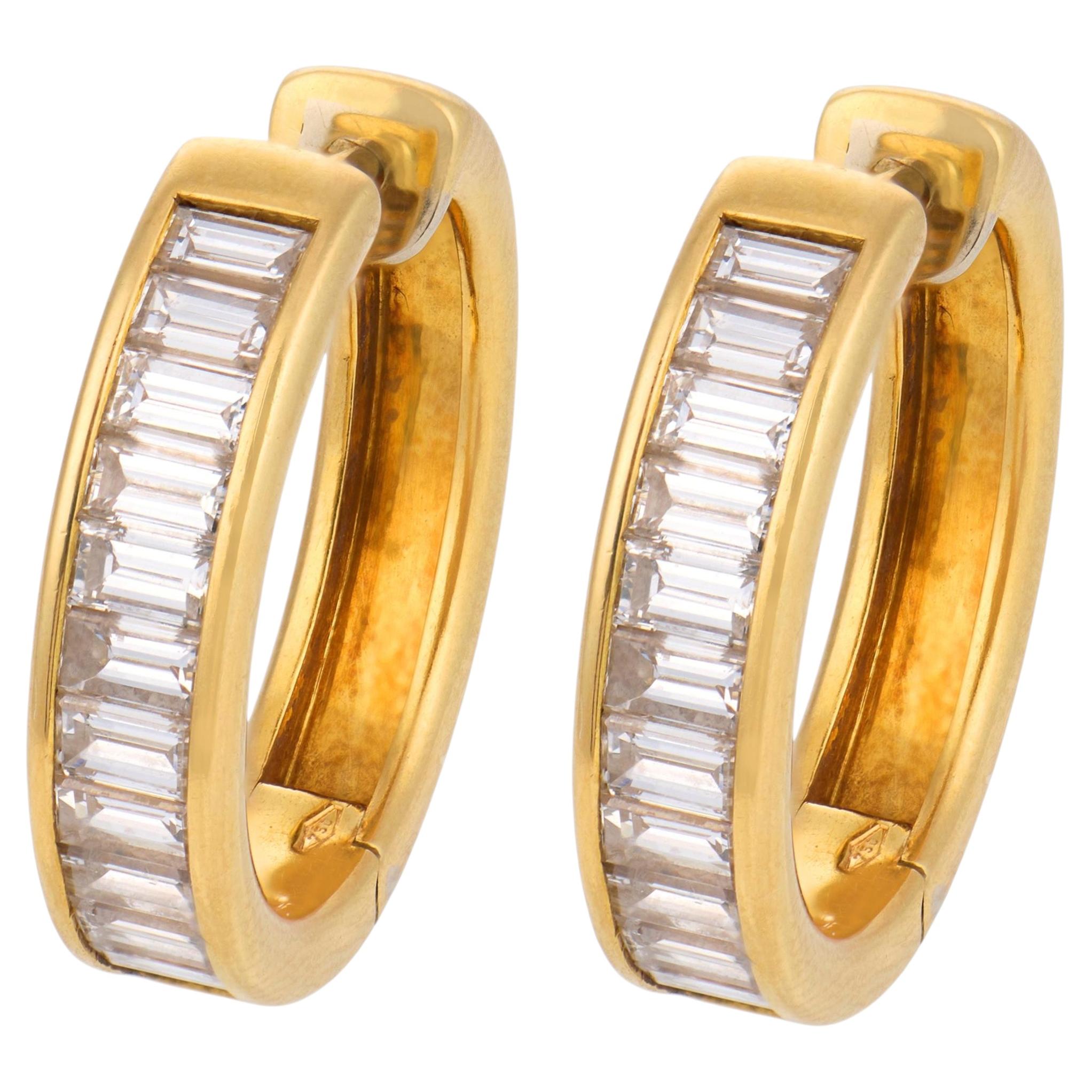 Vintage 1.90 carat diamond 18k yellow gold hoop earrings
