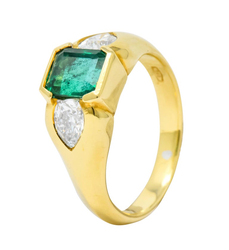 Vintage 1.90 Carat Emerald Diamond 18 Karat Gold Three-Stone Ring at ...