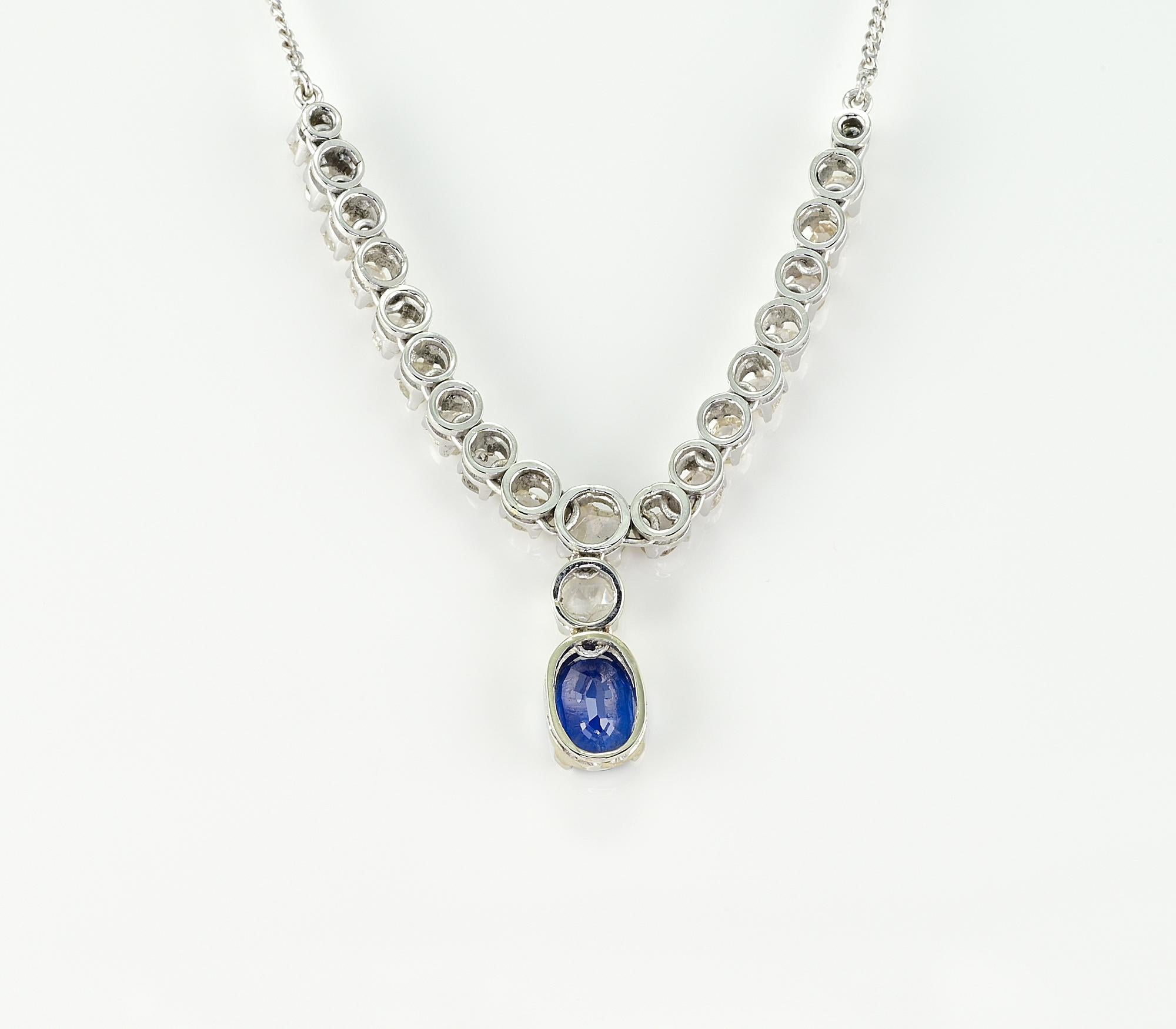 Vintage 1.90 Ct Natural Sapphire 2.90 Ct Rose Cut Diamond Necklace For Sale 3