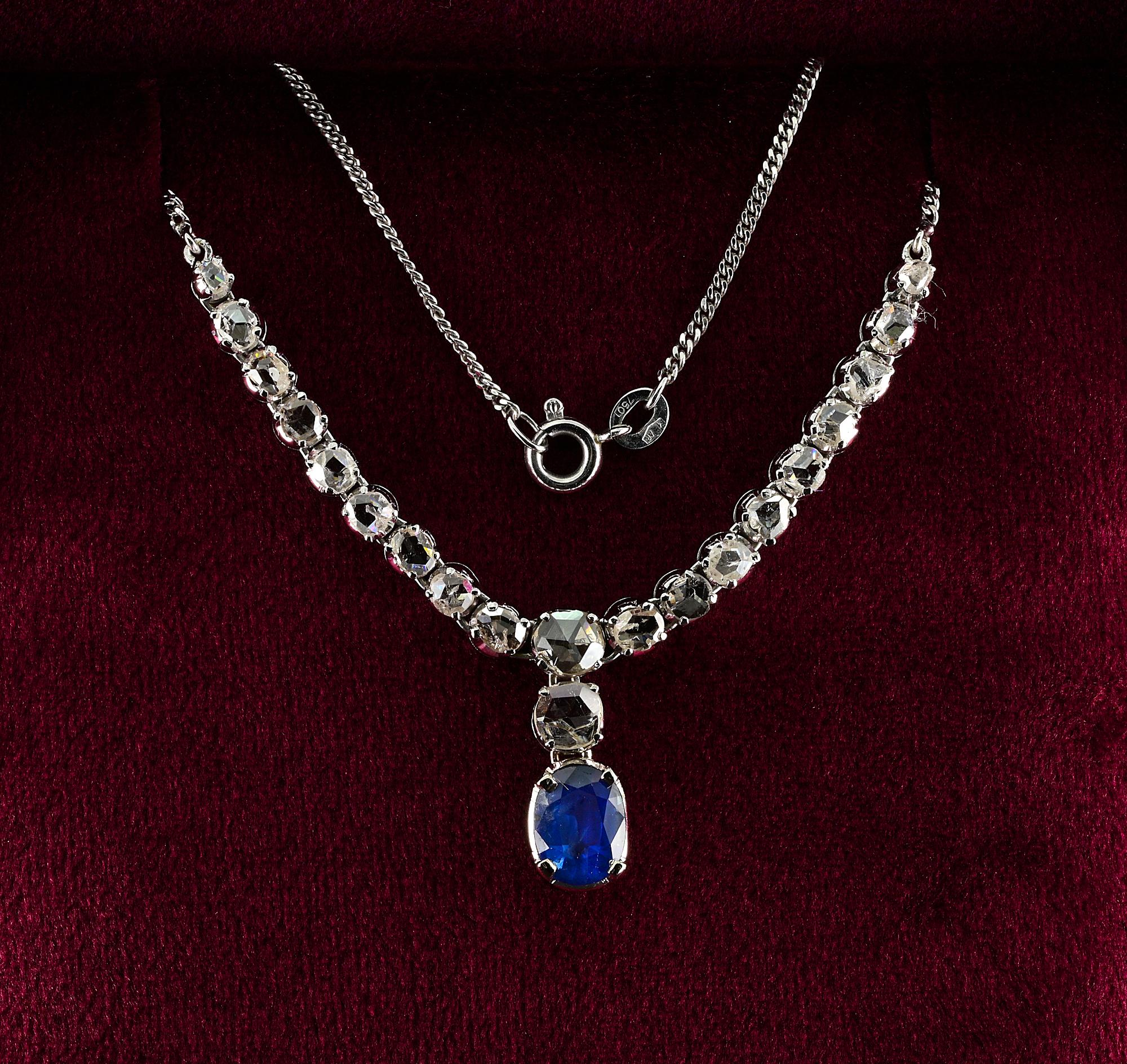 Vintage 1.90 Ct Natural Sapphire 2.90 Ct Rose Cut Diamond Necklace For Sale 4