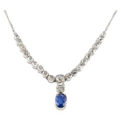 Halskette, Vintage 1,90 Karat natürlicher Saphir 2,90 Karat Diamant im Rosenschliff