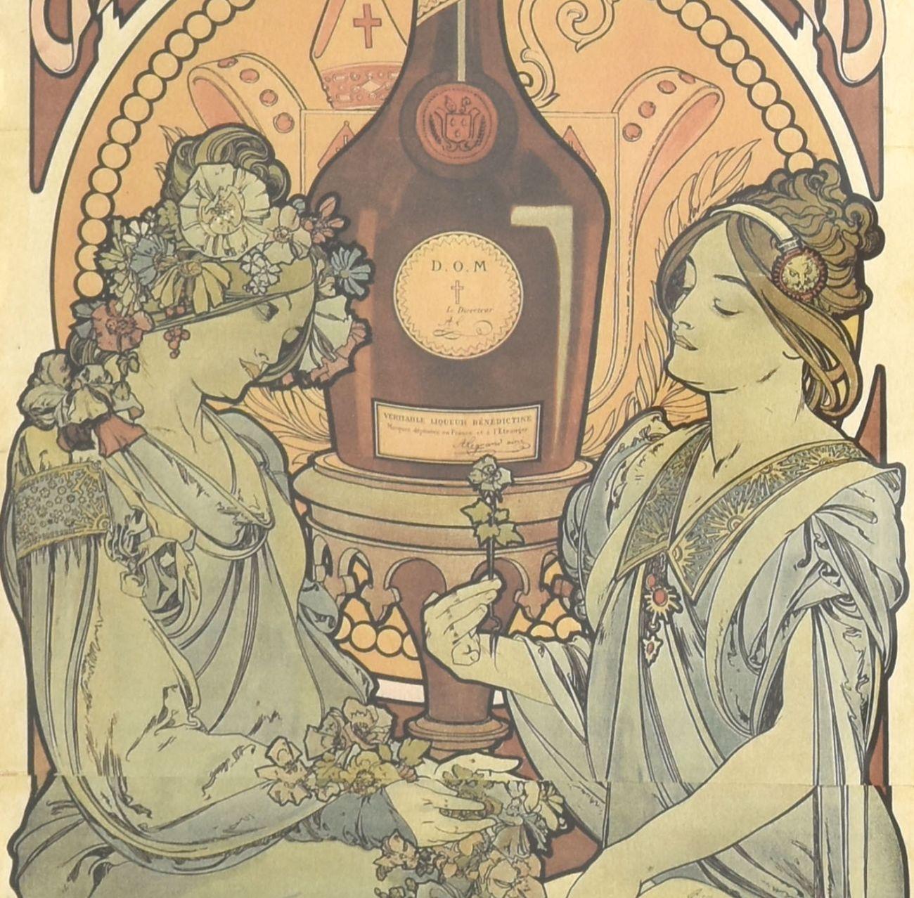 Vintage 1900 Poster Advertising Benedictine by A. Mucha In Fair Condition In Marseille, FR