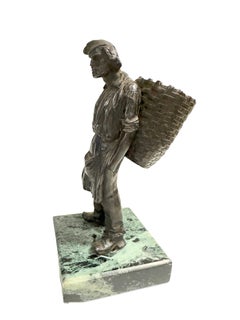 Figura Vintage 1900 de Bronce sobre Base de Mármol, Estatua de Metal, Antigua Austria