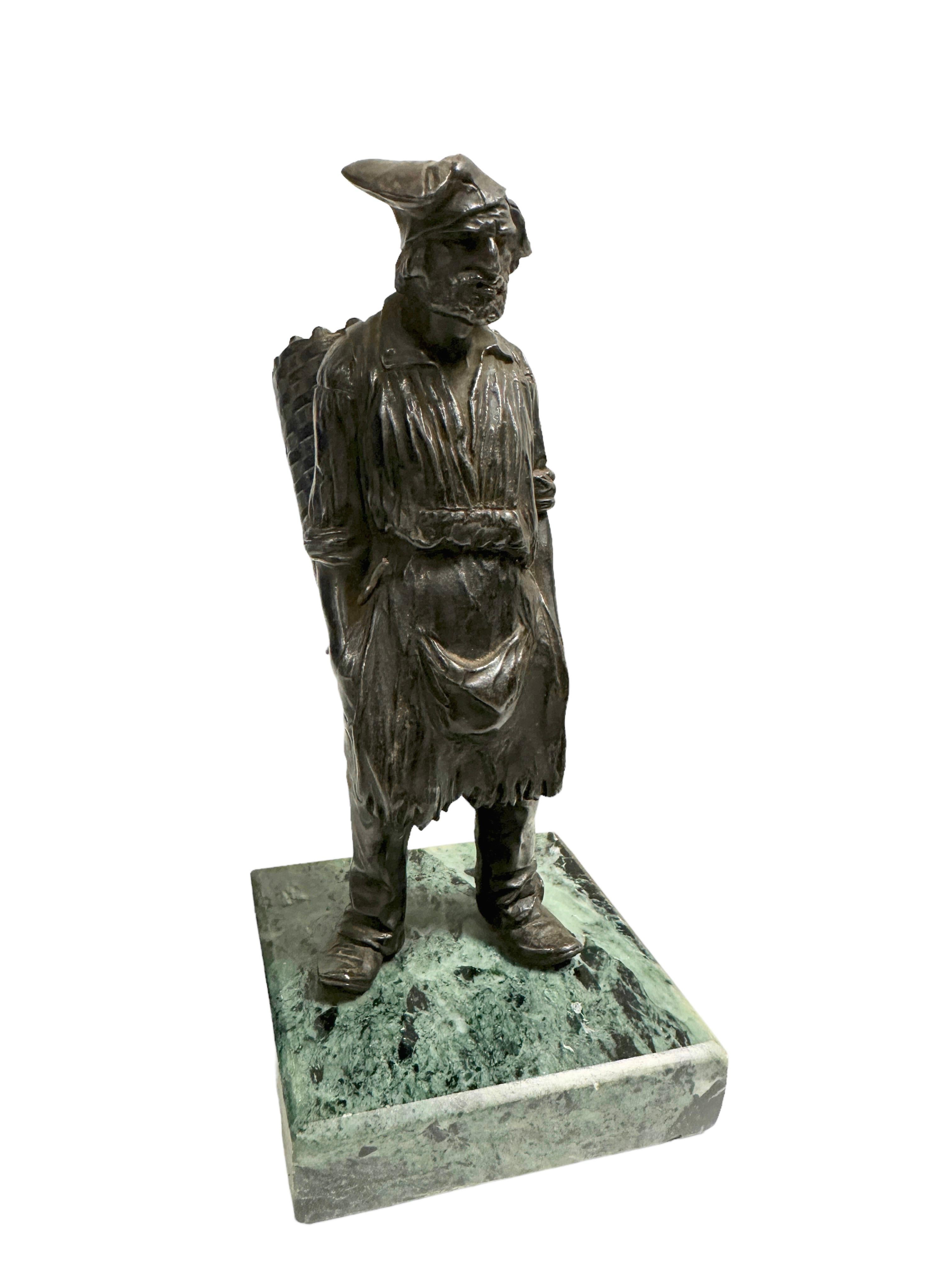 Vintage 1900s Bronze Figure on Marble Base, Metal Statue, Antique Austria For Sale 2