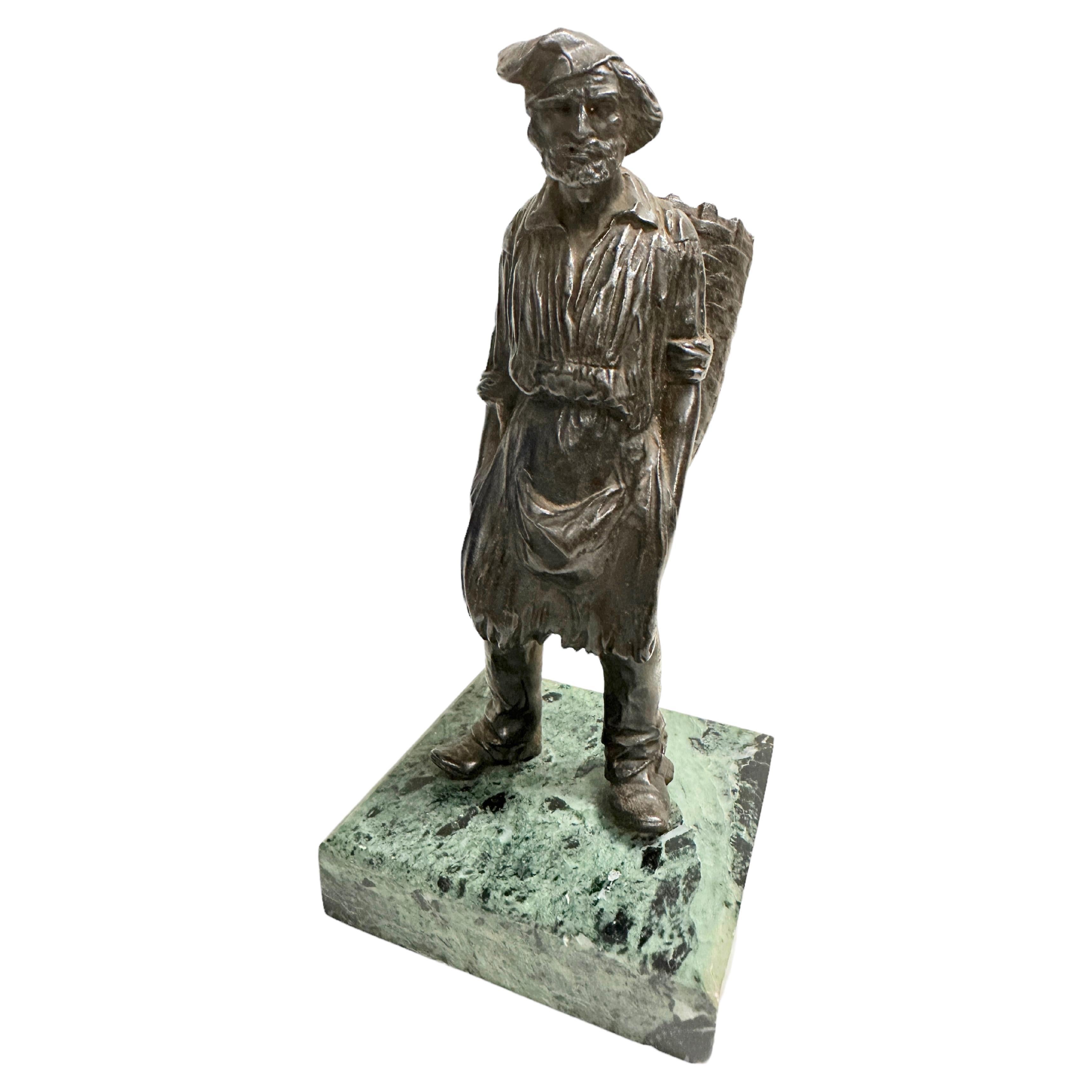 Figura Vintage 1900 de Bronce sobre Base de Mármol, Estatua de Metal, Antigua Austria