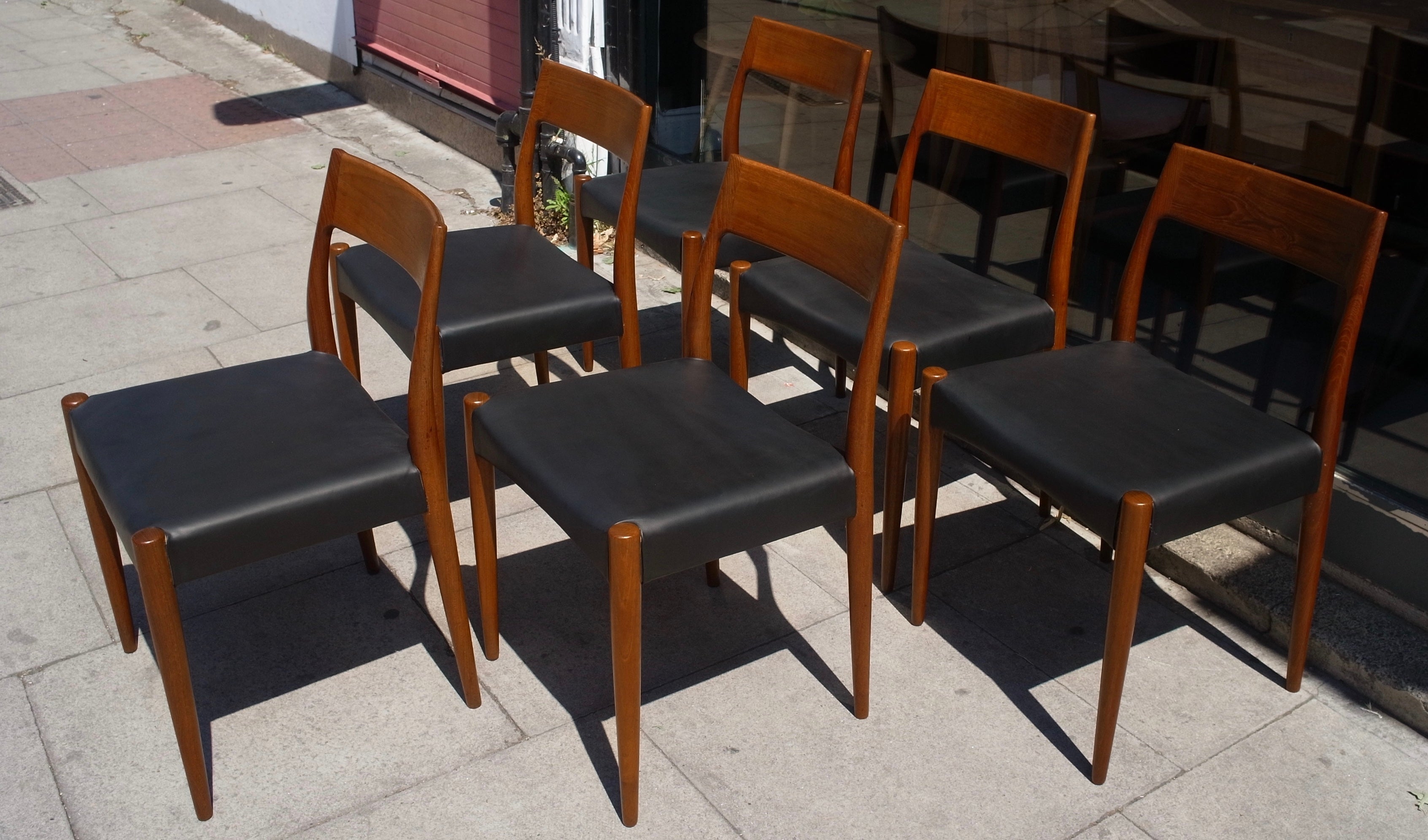 Vintage 1960s Danish Teak & Leather Model 175 Dining Chairs by Mogens Kold For Sale 1