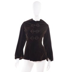 Vintage 1900s Edwardian Basque Brown Velvet Jacket with Peplum & Soutache