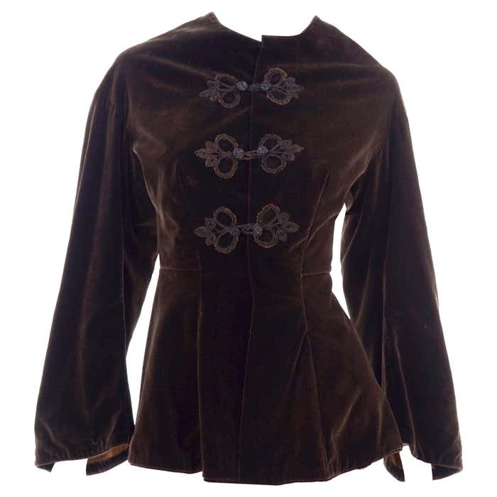 Vintage 1900s Edwardian Basque Brown Velvet Jacket with Peplum and ...