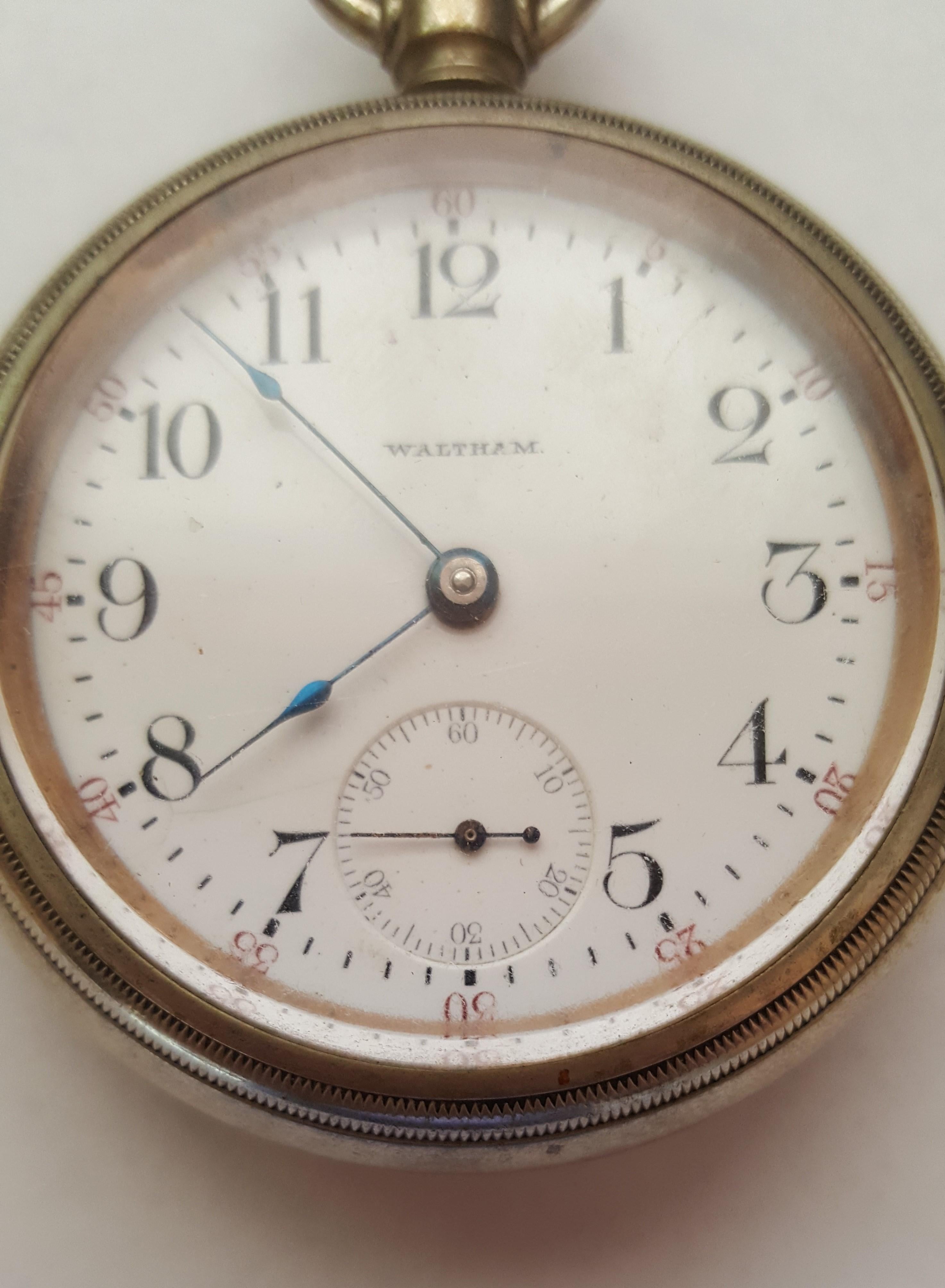 Vintage 1903 Waltham Pocket Watch, Silver, Model 1883, Case, 17 Jewels In Good Condition In Rancho Santa Fe, CA