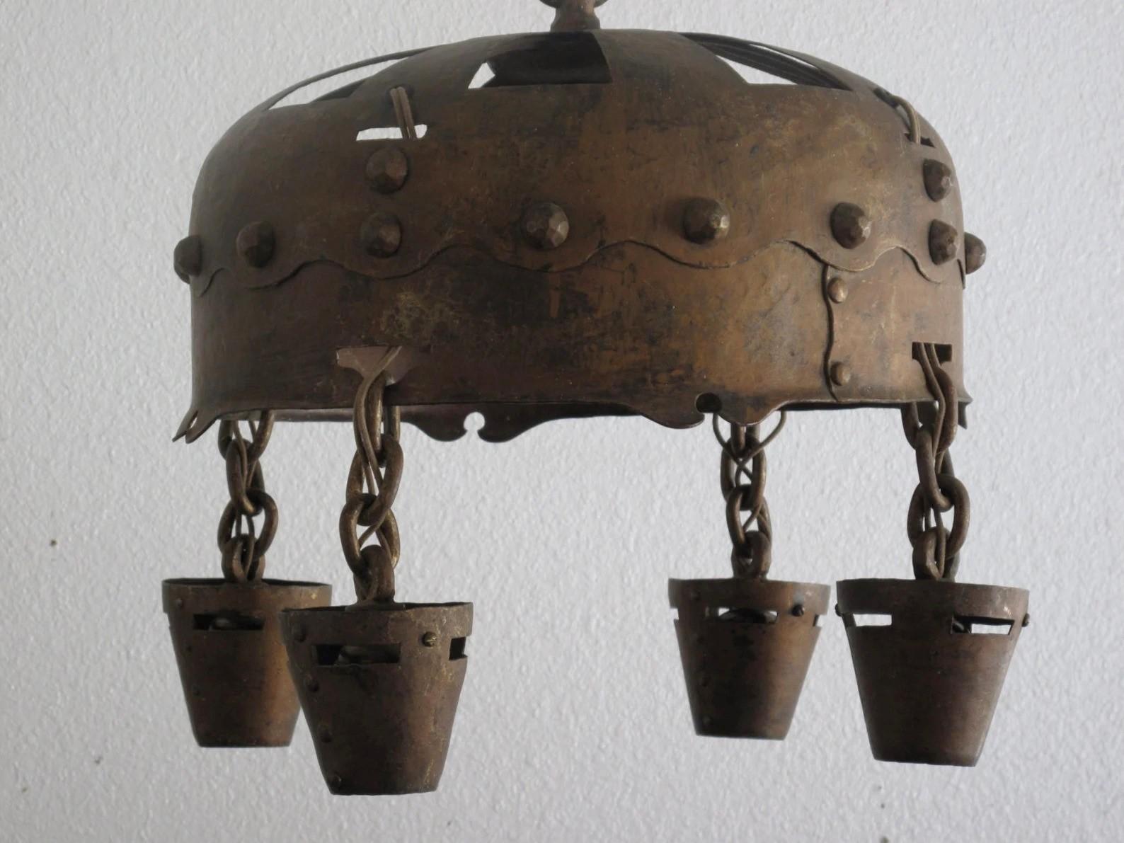 Arts and Crafts Vintage 1904 Arts & Crafts Hand Wrought & Hammered Antique Fixture For Sale