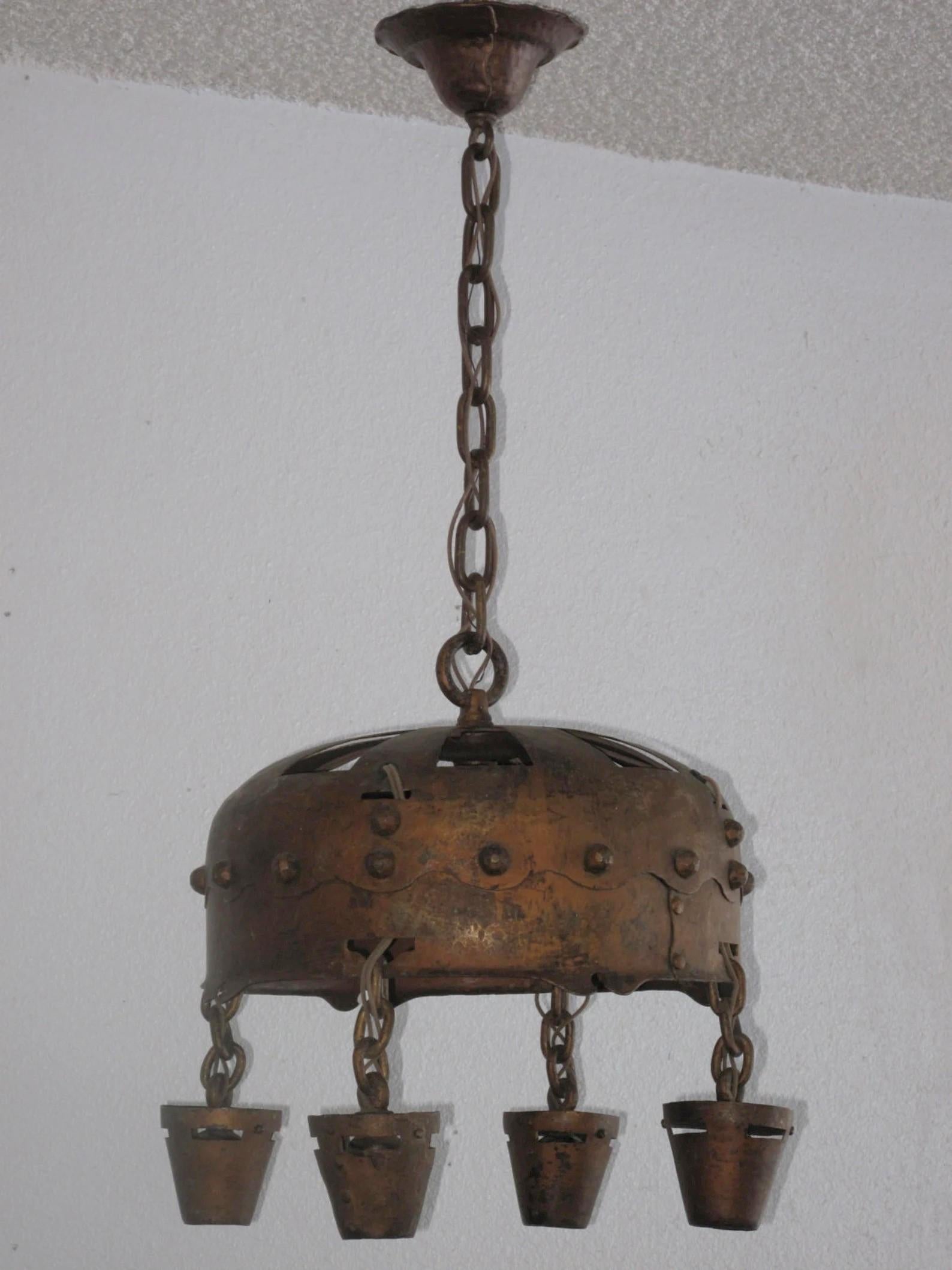 Early 20th Century Vintage 1904 Arts & Crafts Hand Wrought & Hammered Antique Fixture For Sale